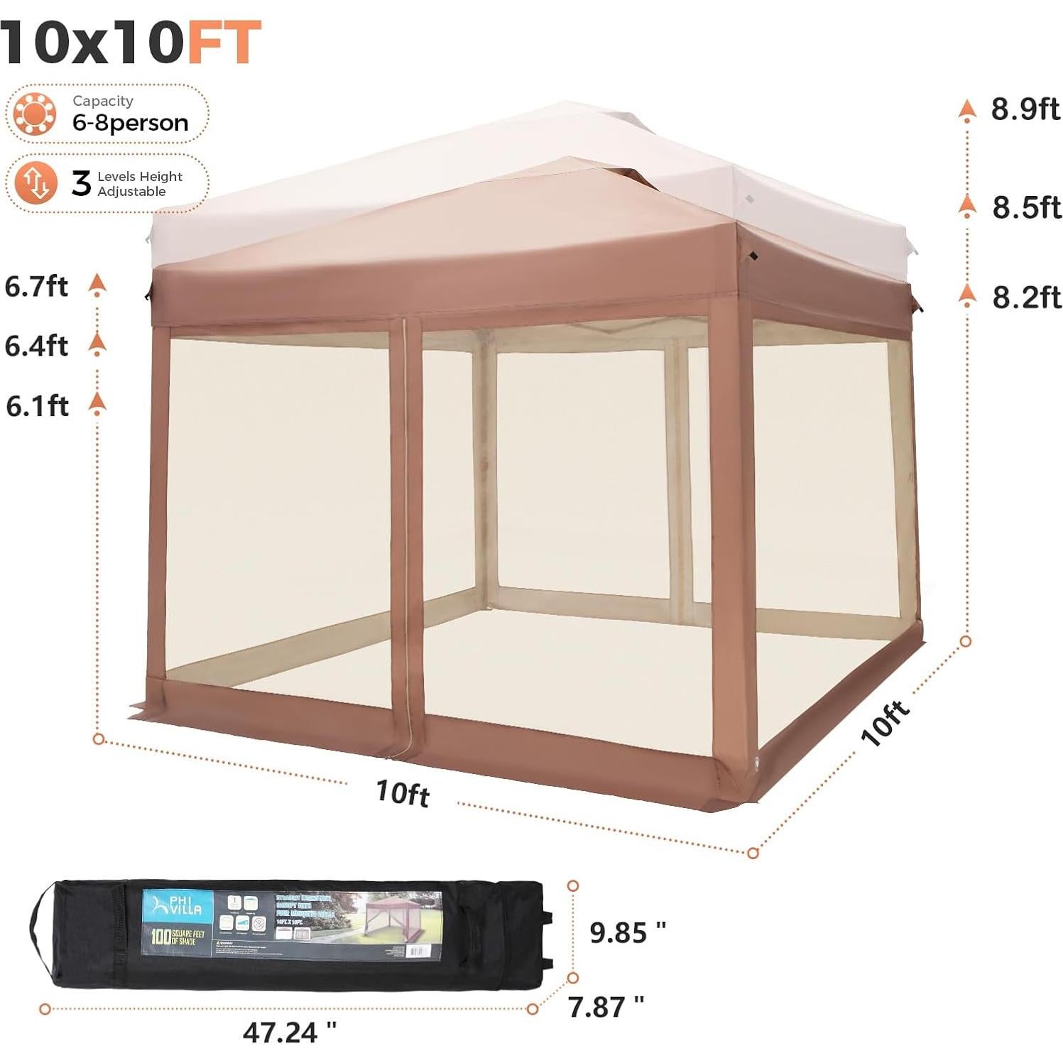 Carpa Pop-Up 3.05x3.05m GREEN PARTY con Mosquitera y Accesorios