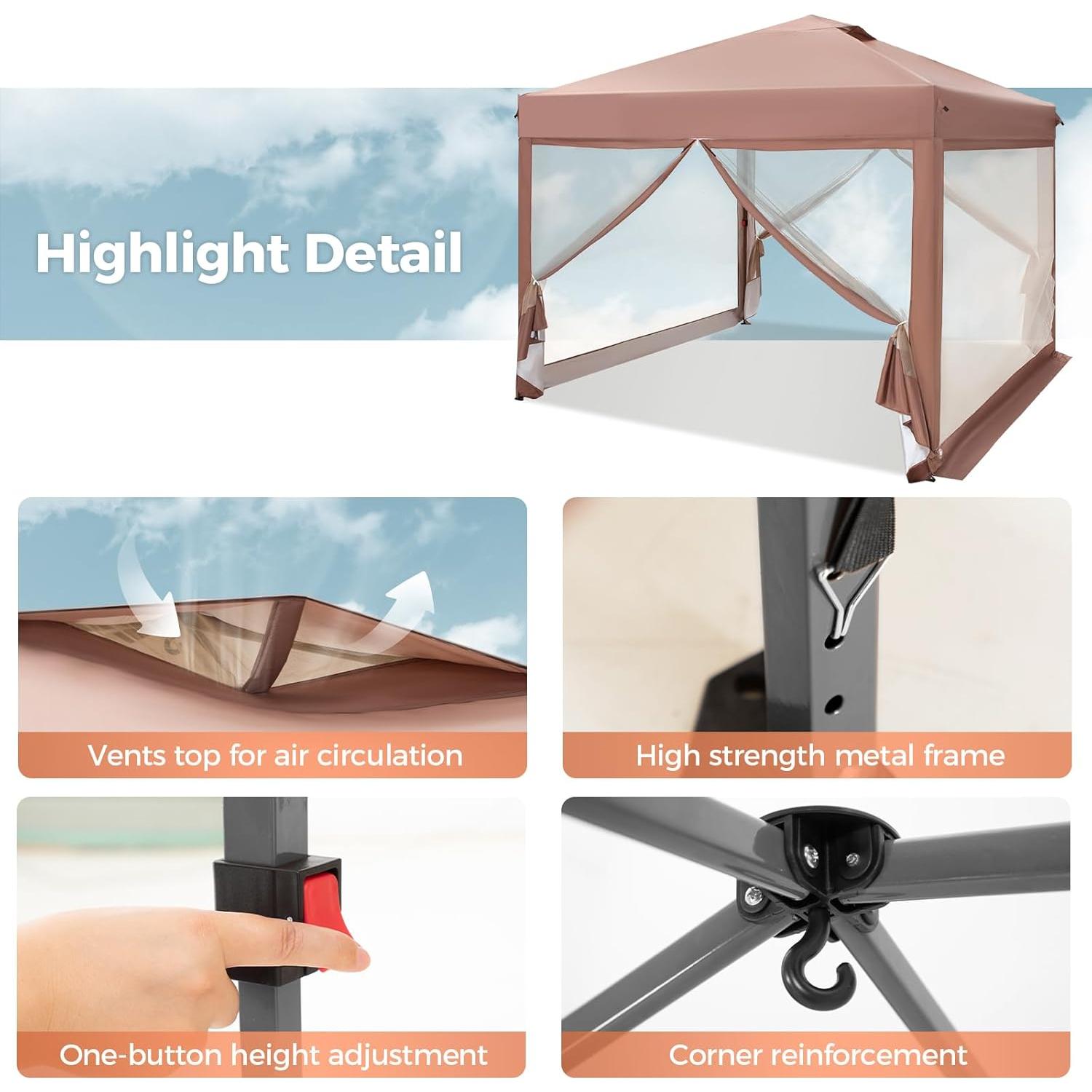 Carpa Pop-Up 3.05x3.05m GREEN PARTY con Mosquitera y Accesorios