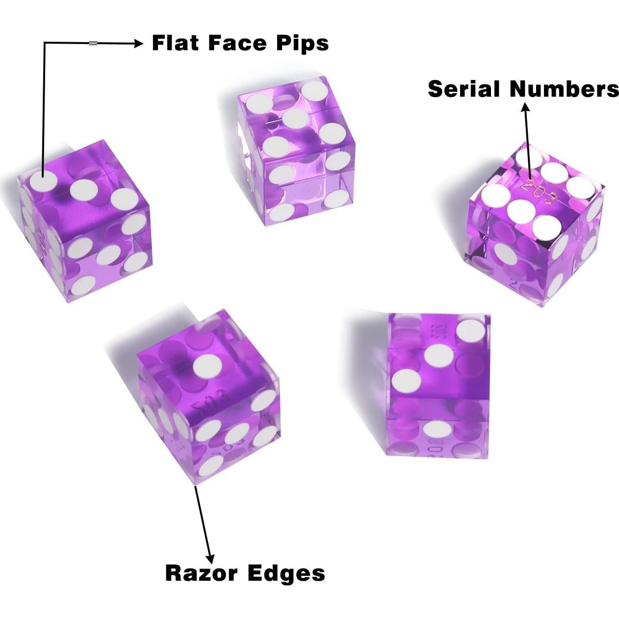Dados de Casino GSE Morados 19mm Set de 5 Alta Precisión