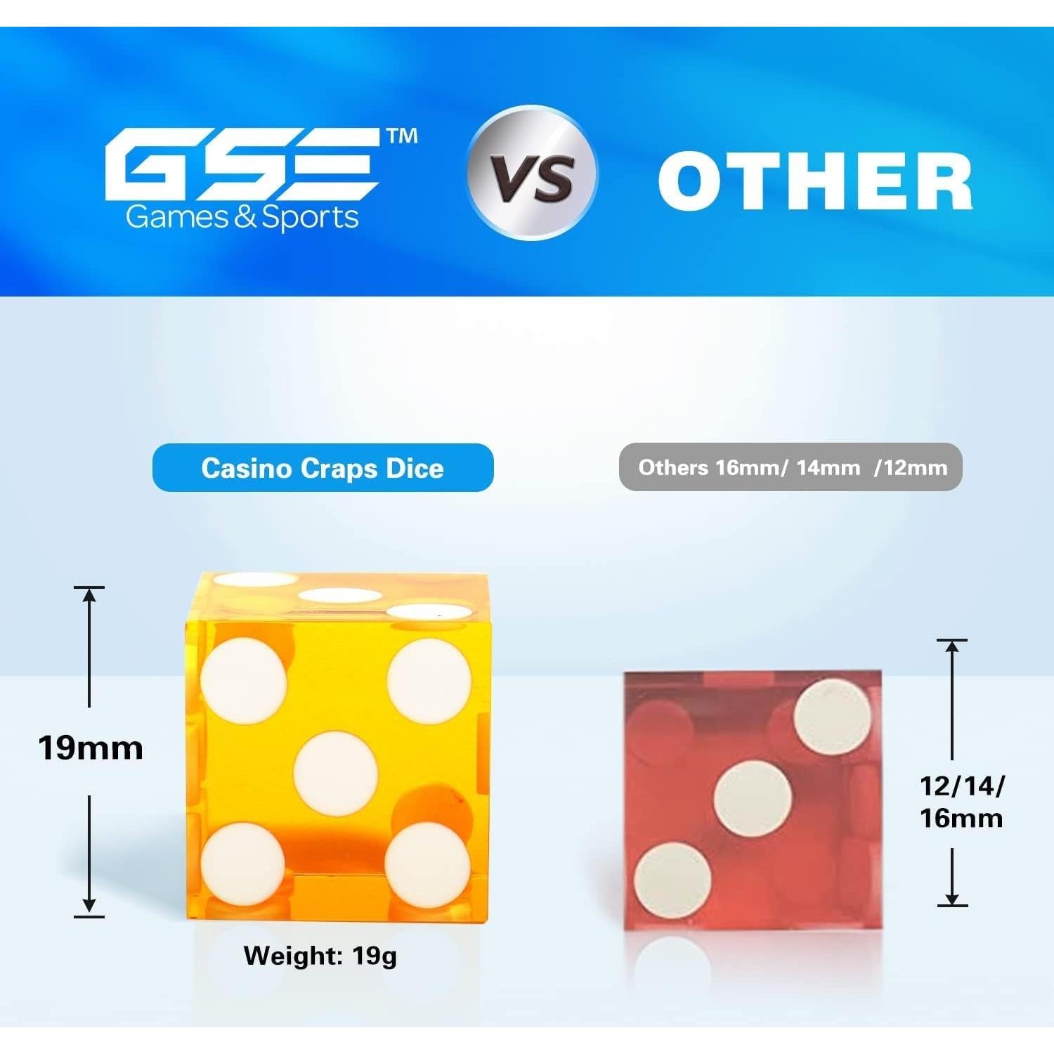 Dados de Casino GSE Amarillo 25 Piezas 19 mm Alta Precisión