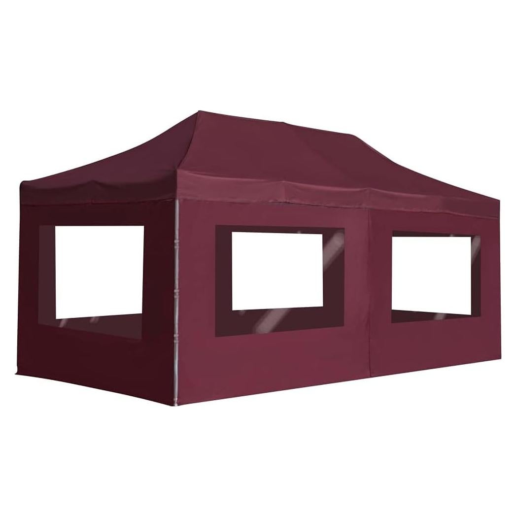 Carpa de Fiesta Plegable ANYCHOLE 5.8x3m Rojo Vino con Ventanas