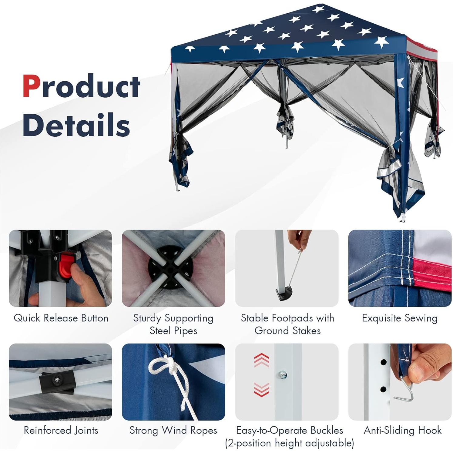 Carpa Plegable Tangkula 10x10 Pies con Malla y Altura Ajustable