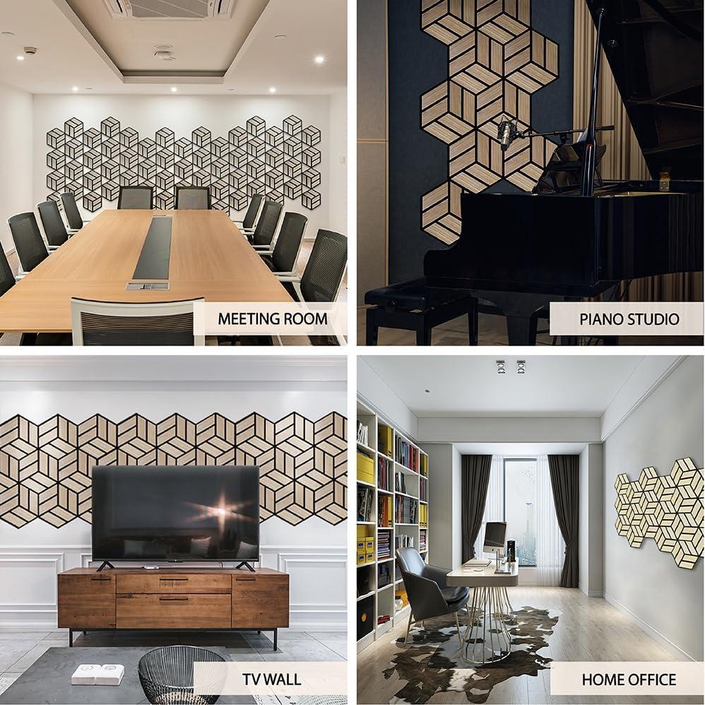 Urban Decor Hexagon Acoustic Slat Wall Foam Panels for 3D Wood Wall Decor, Cool Room Accessories, Acoustic Dampening, Mens Room Decor, Gaming Areas, TV walls and more (5 pieces, Grey)