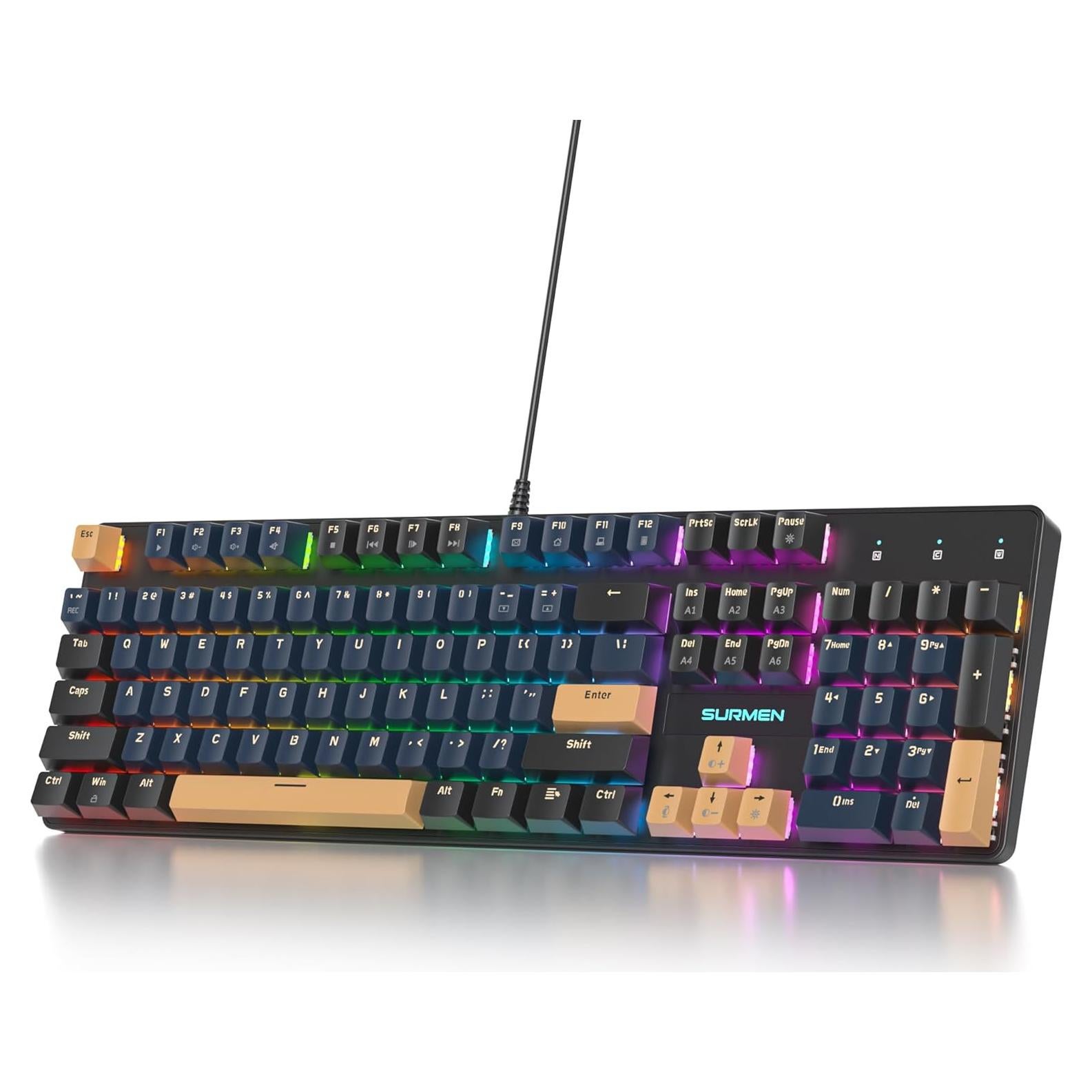 Teclado Mecánico RGB SURMEN V200 104 Teclas PBT Rojo