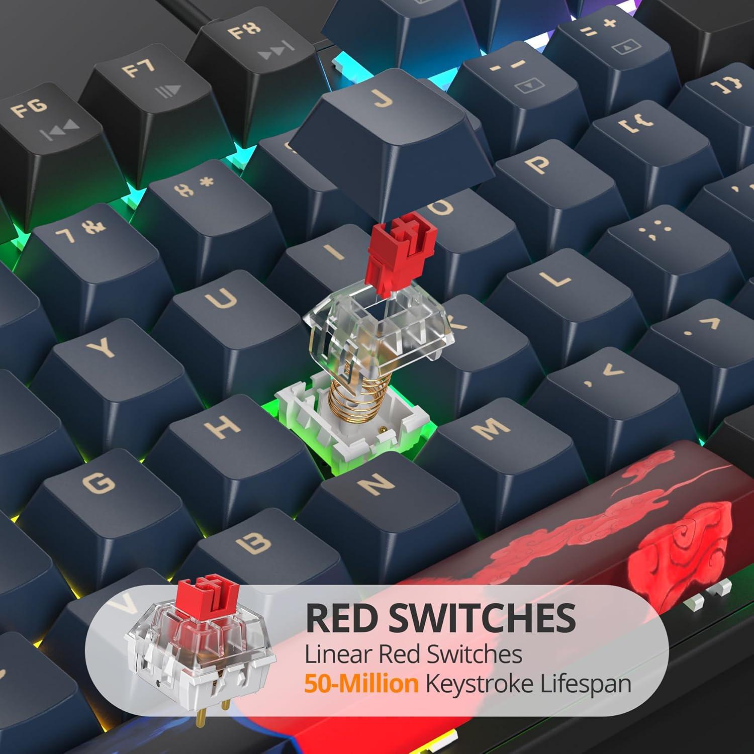 Teclado Mecánico RGB SURMEN V200 104 Teclas PBT Rojo