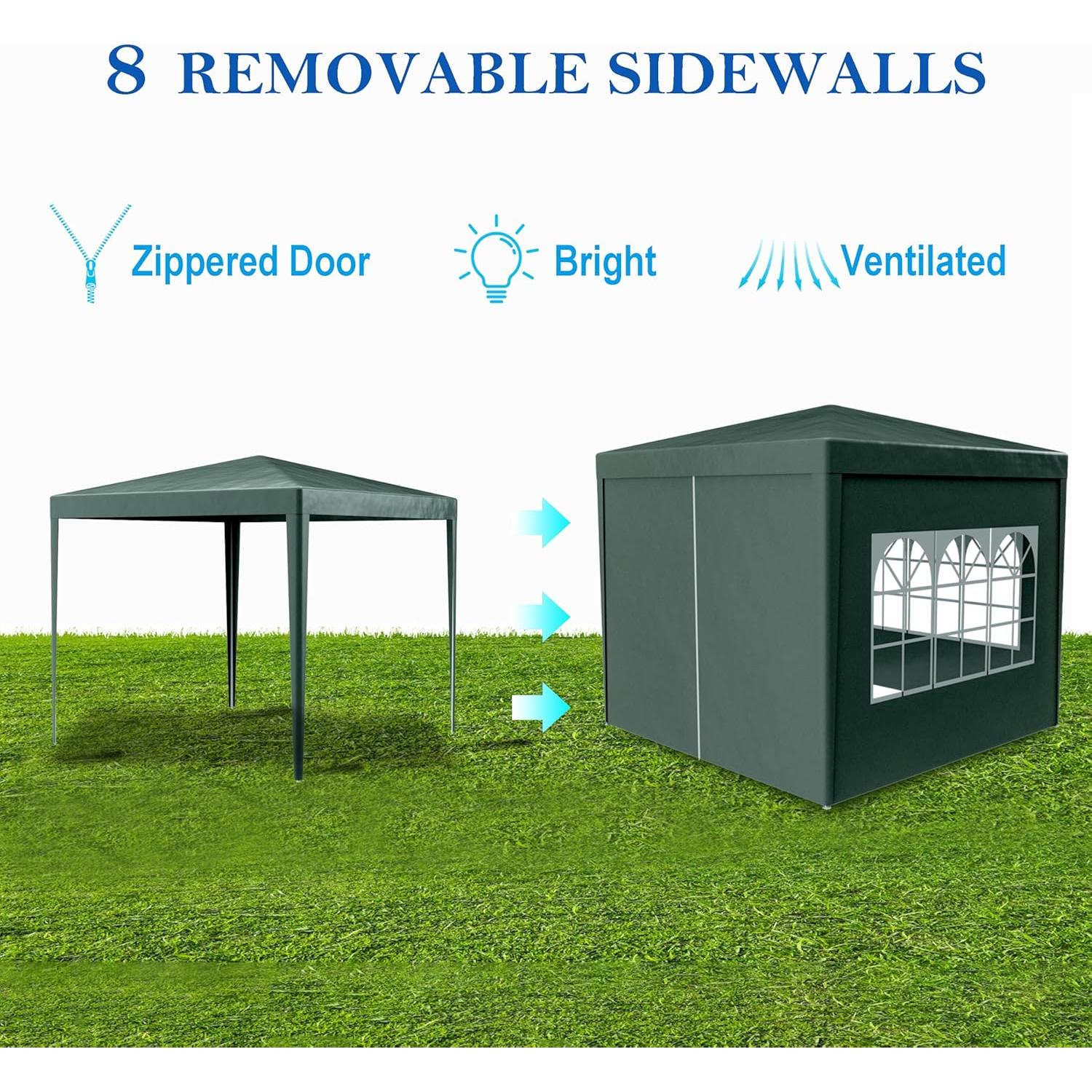 10'x10' Party Tent, Commercial Gazebo Tent, with 4 Removable Walls, Windows, Zipper Door, Portable Canopy Tent for Outdoor Event, Wedding Party, Bench