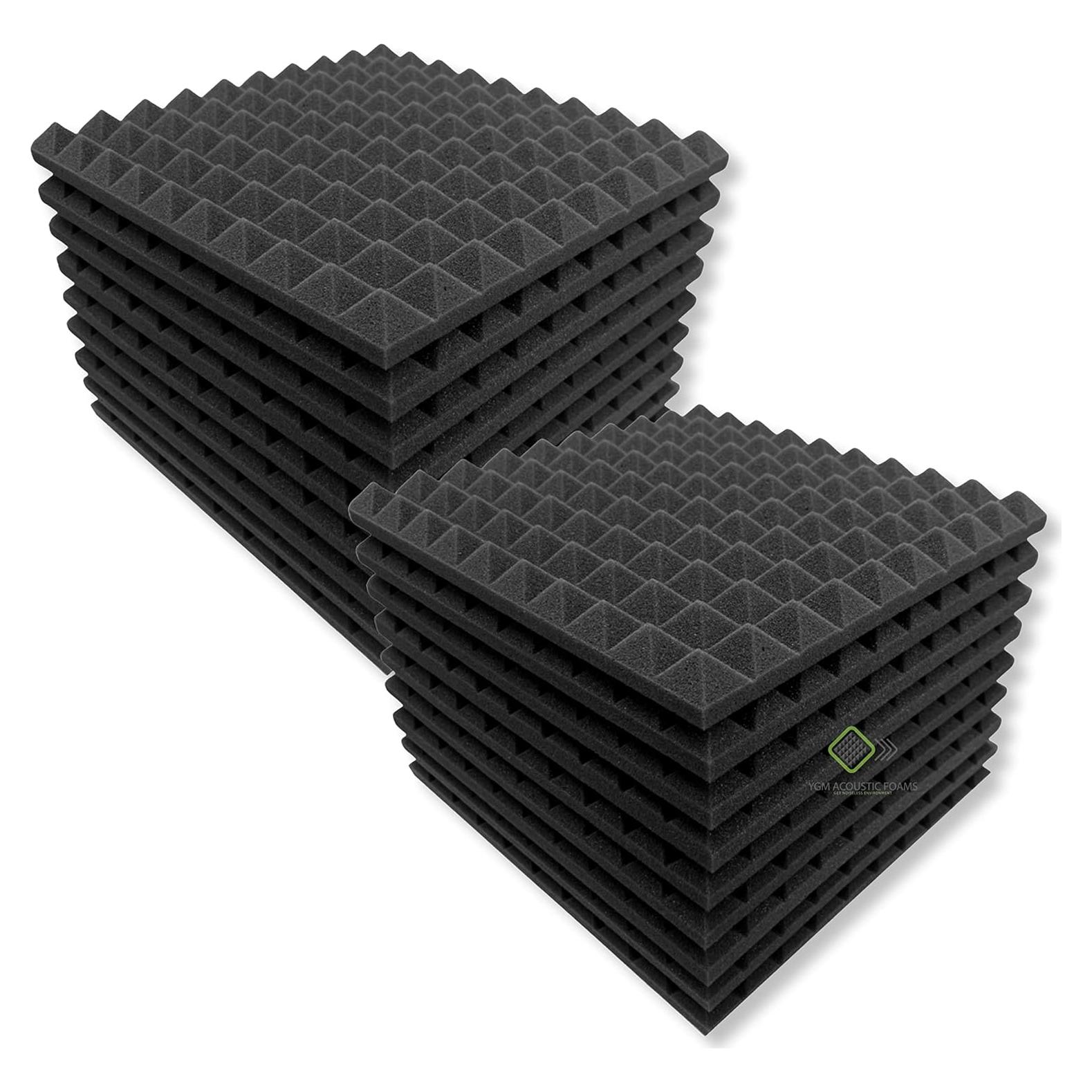 Pyramid Soundproofing Studio (Set of 18) Acoustic Foam 1'x1' - 1 Inche (Black)