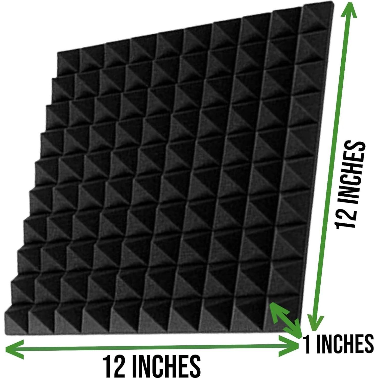 Pyramid Soundproofing Studio (Set of 18) Acoustic Foam 1'x1' - 1 Inche (Black)