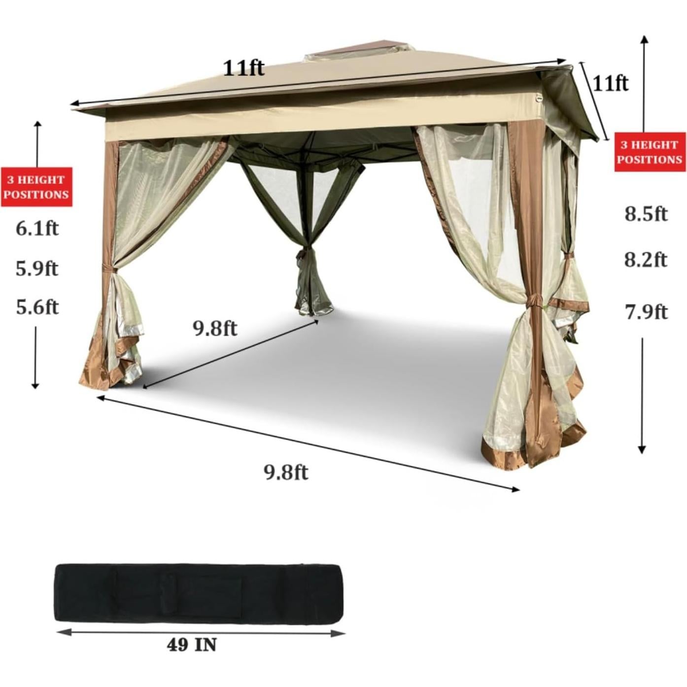 Gazebo Pop Up Wheloy 330x330 cm con Red Desmontable Café