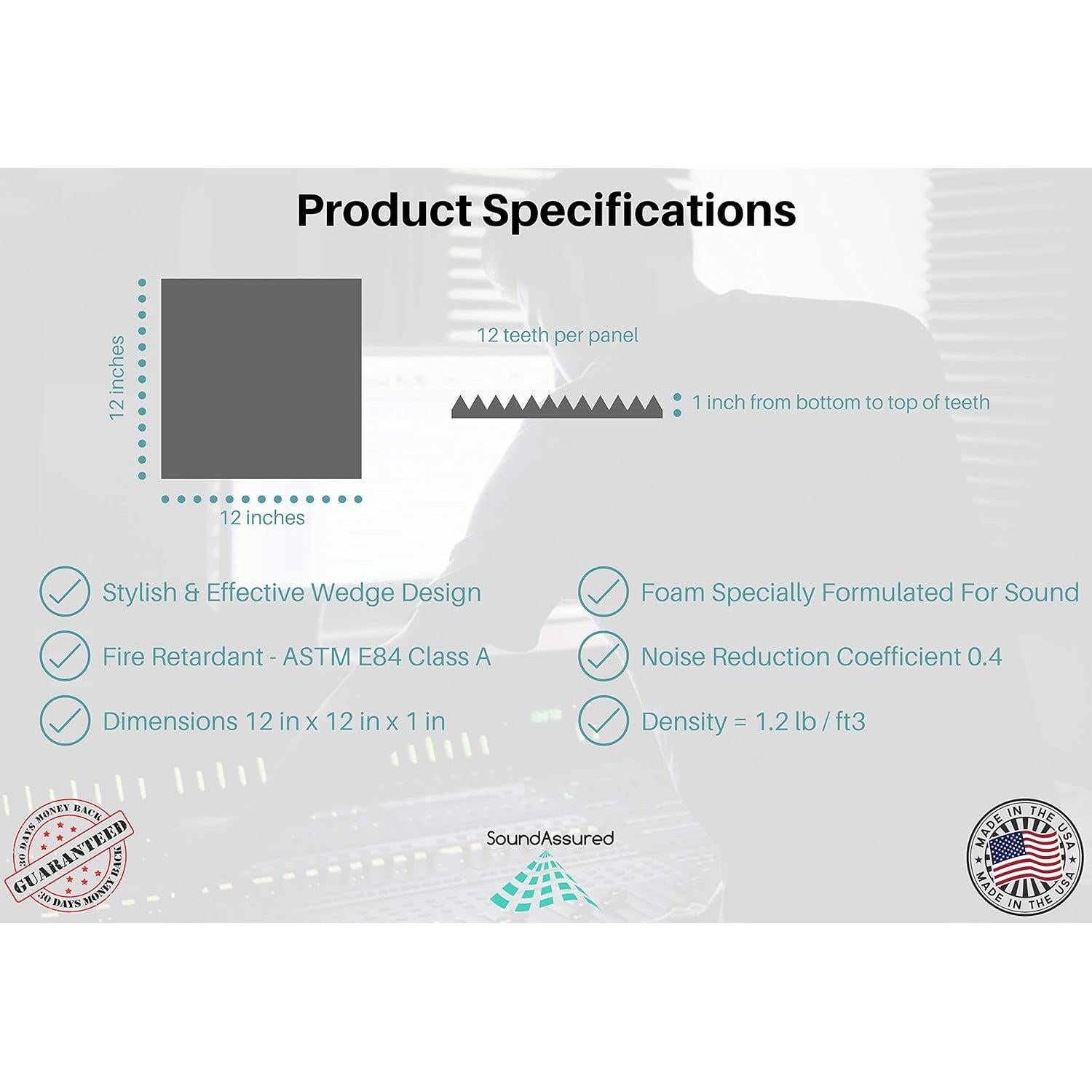 Bulk Acoustic Foam Panels for Studio Soundproofing and Sound Dampening, 48 sq ft Packs Available in 1 inch 2 inch 3 inch and 4 inch Wedge Style Tiles (1 inch)