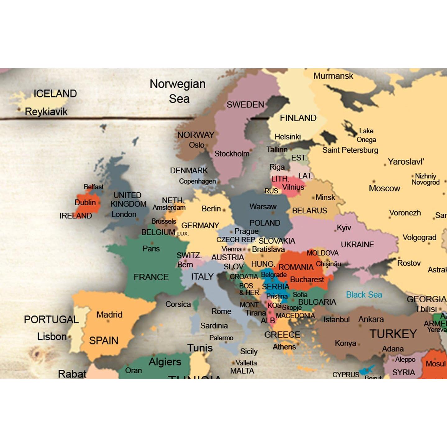 artgeist Acoustic Canvas Wall Art Print World Map 35x24 in - 1pcs Picture with Acoustic Foam Sound Print Artwork Room Acoustics Soundproofing World Travel Map Wood k-B-0009-b-b