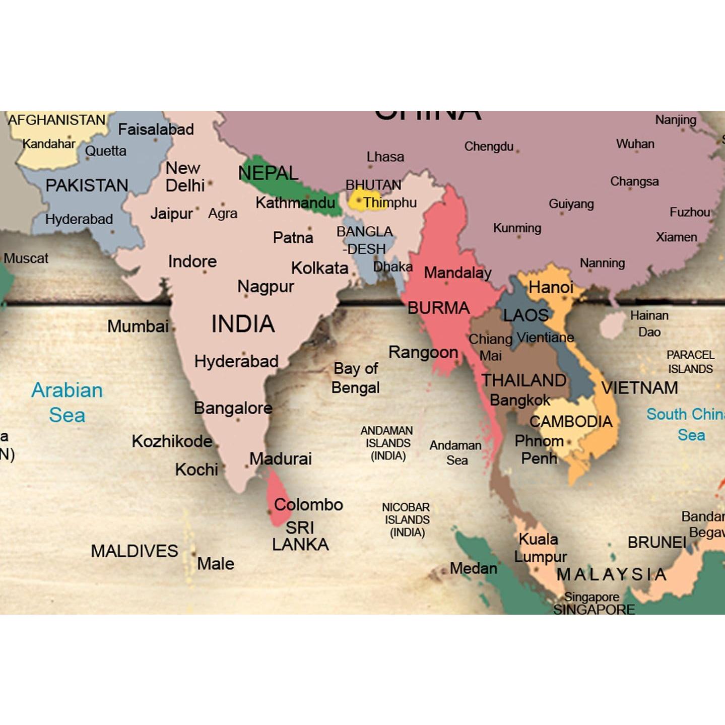 artgeist Acoustic Canvas Wall Art Print World Map 35x24 in - 1pcs Picture with Acoustic Foam Sound Print Artwork Room Acoustics Soundproofing World Travel Map Wood k-B-0009-b-b