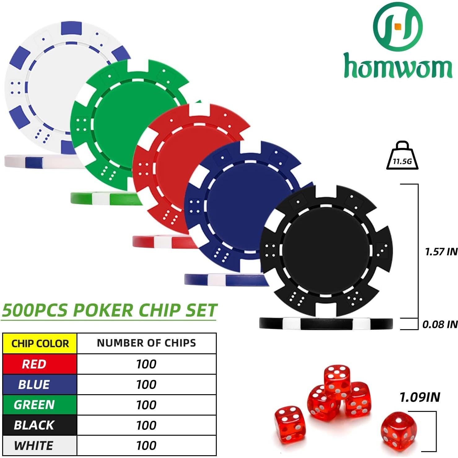 Juego de Fichas de Póker Homwom 500pcs con Estuche Aluminio