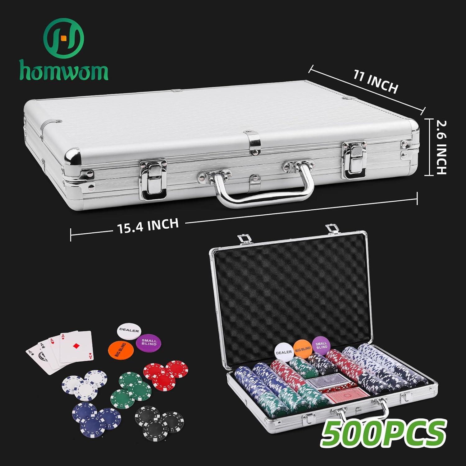 Juego de Fichas de Póker Homwom 500pcs con Estuche Aluminio