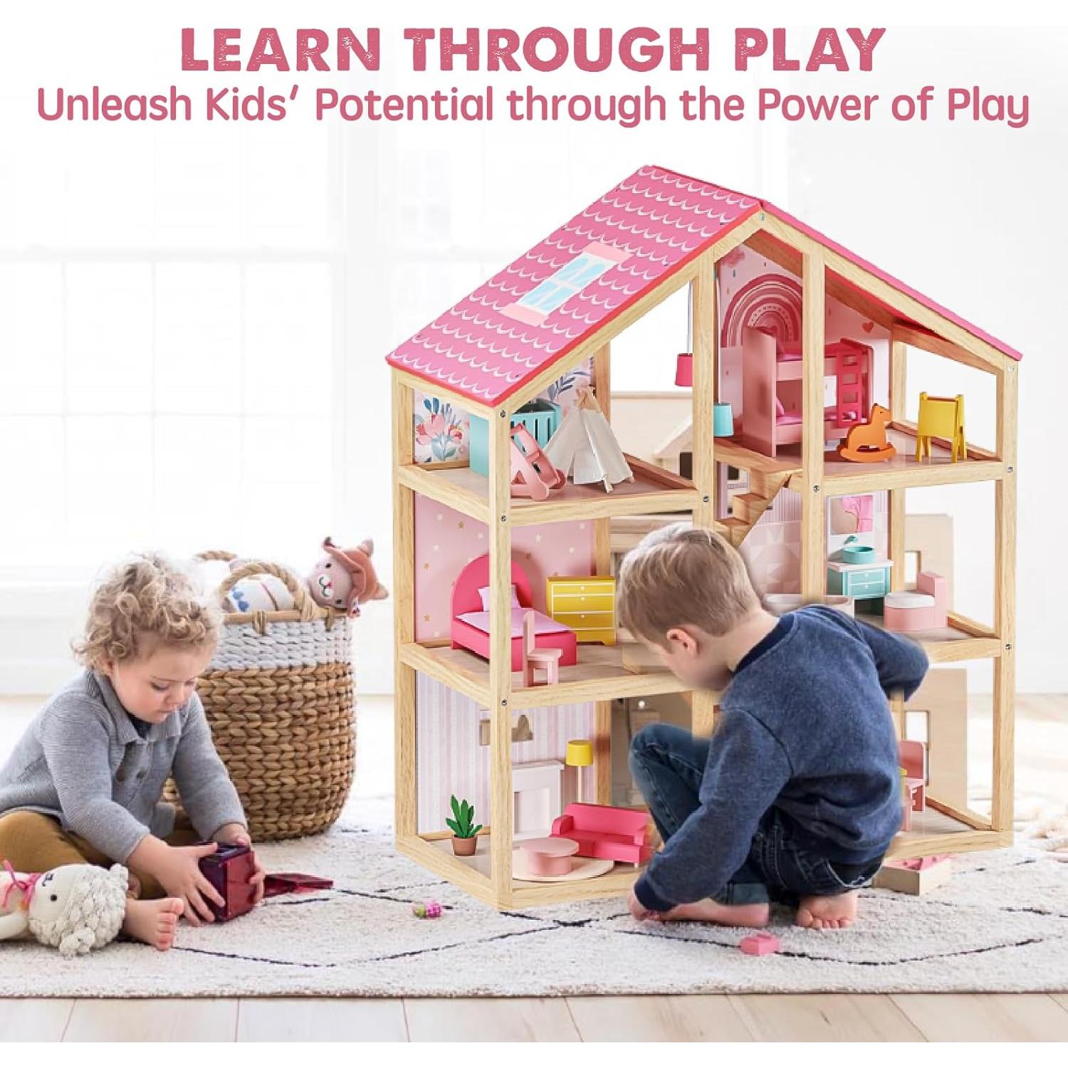 Casa de Muñecas de Madera Tiny Land 6 Habitaciones 30 Accesorios