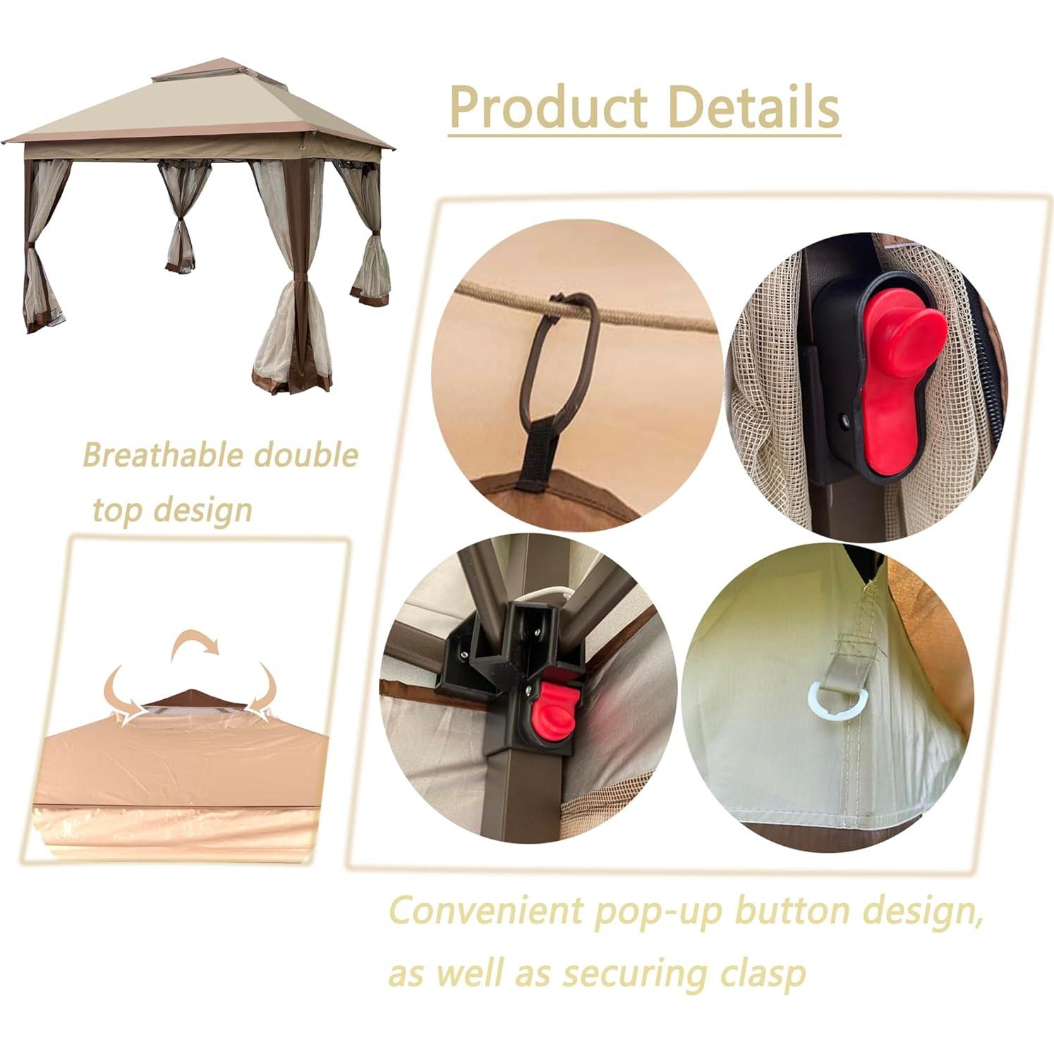 Gazebo Plegable 3.35x3.35m WEI WEI GLOBAL con Malla Desmontable