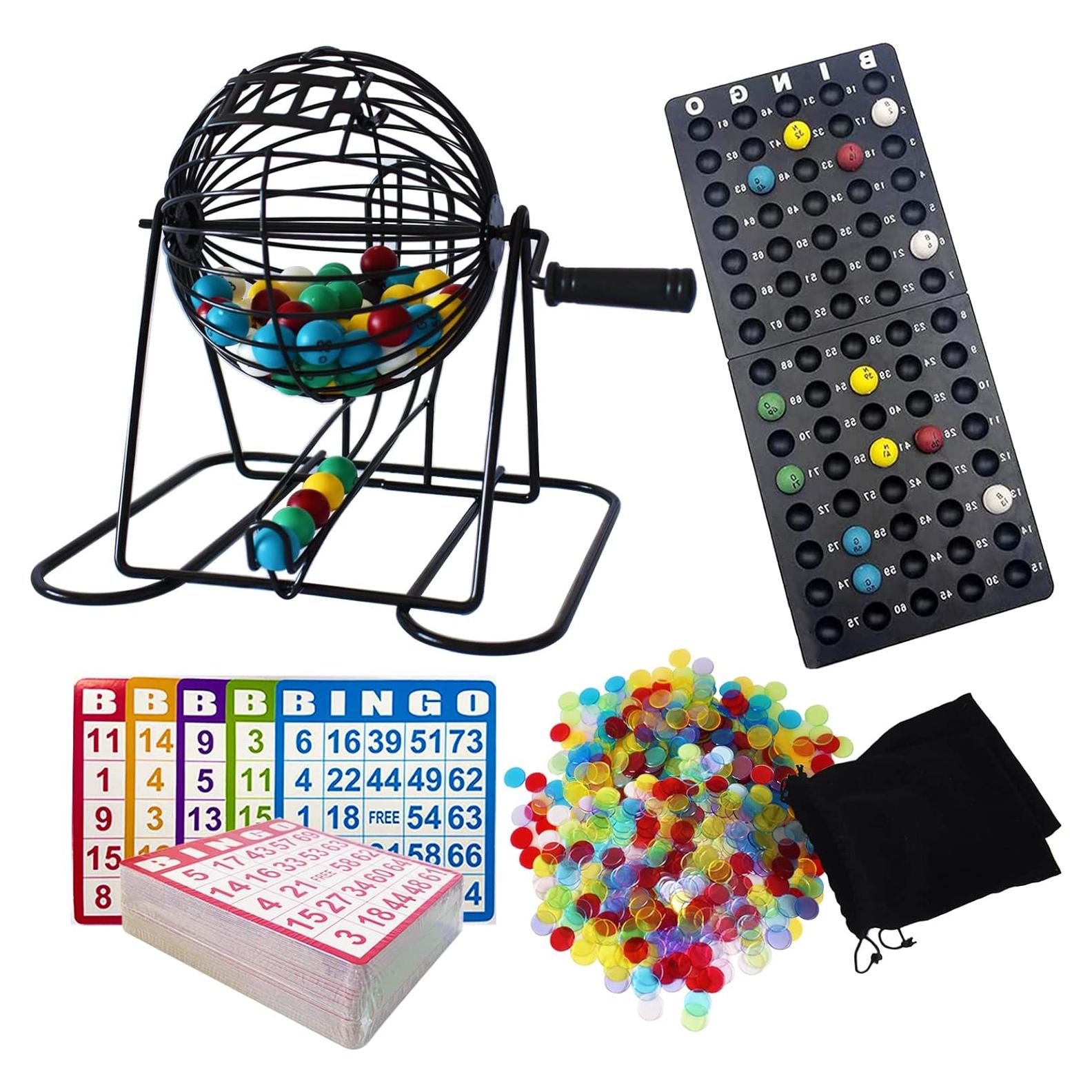 Juego de Bingo Deluxe Yuanhe - Jaula Metal 15 cm, 75 Bolas, 100 Tarjetas