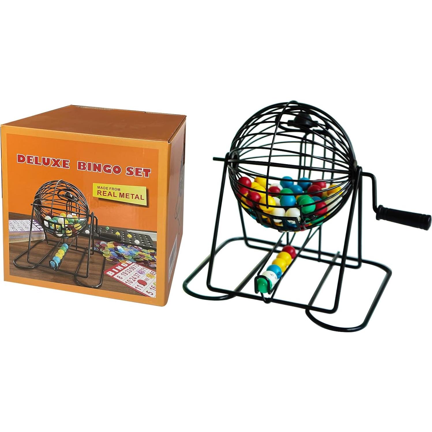 Juego de Bingo Deluxe Yuanhe - Jaula Metal 15 cm, 75 Bolas, 100 Tarjetas
