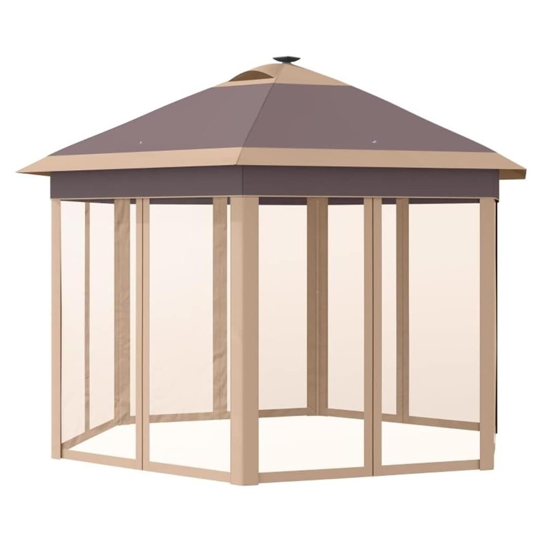 11' X 13' Pops Up Canopy Tent with Solar LED Light, Carry Bag and Netting, Hexagonal Instant Tents for Parties