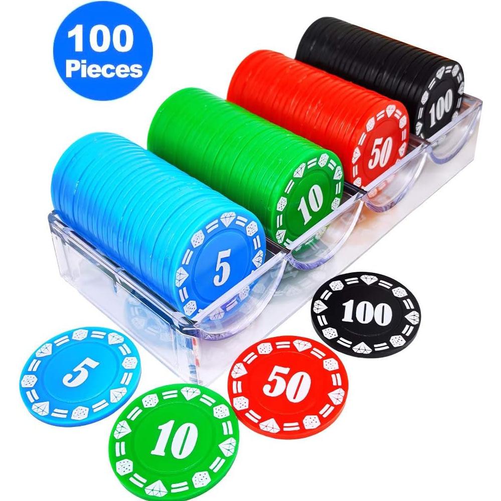 Juego de Fichas de Póker Lynkaye 100 Pcs Plástico con Caja