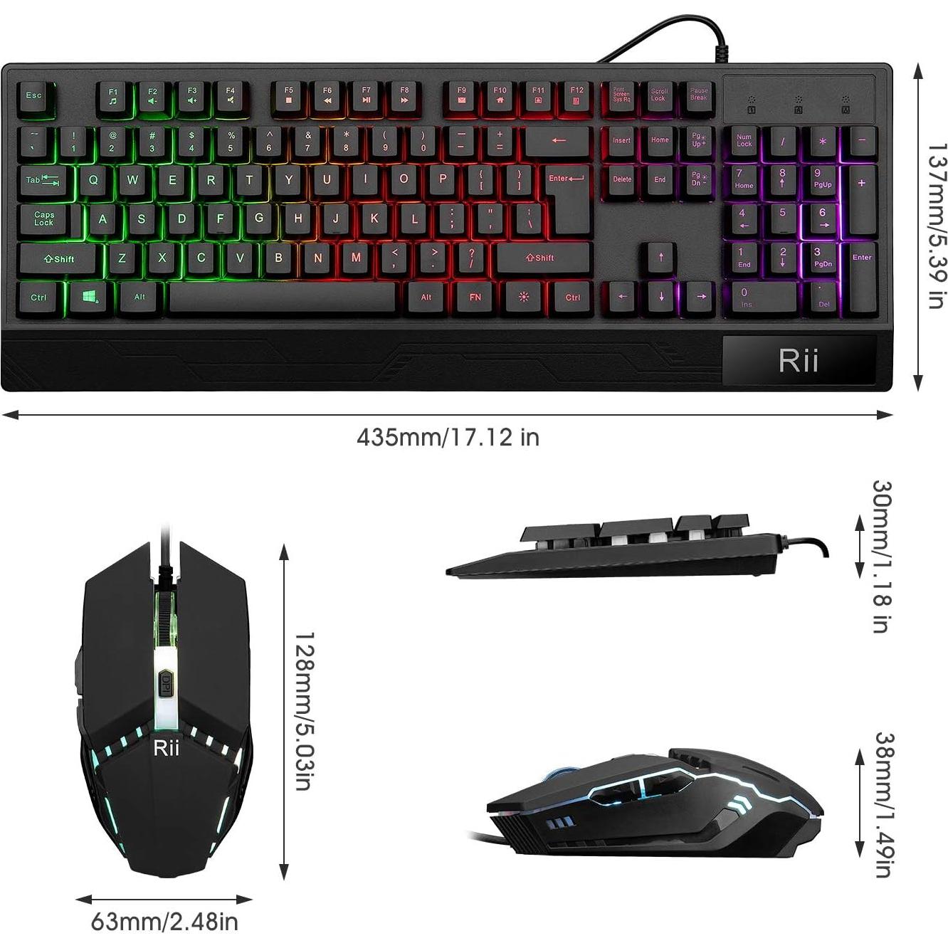 Combo Teclado y Ratón Gaming Rii RK400 RGB Ergonómico
