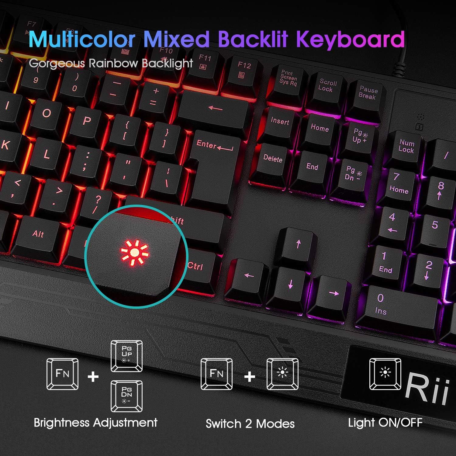 Combo Teclado y Ratón Gaming Rii RK400 RGB Ergonómico