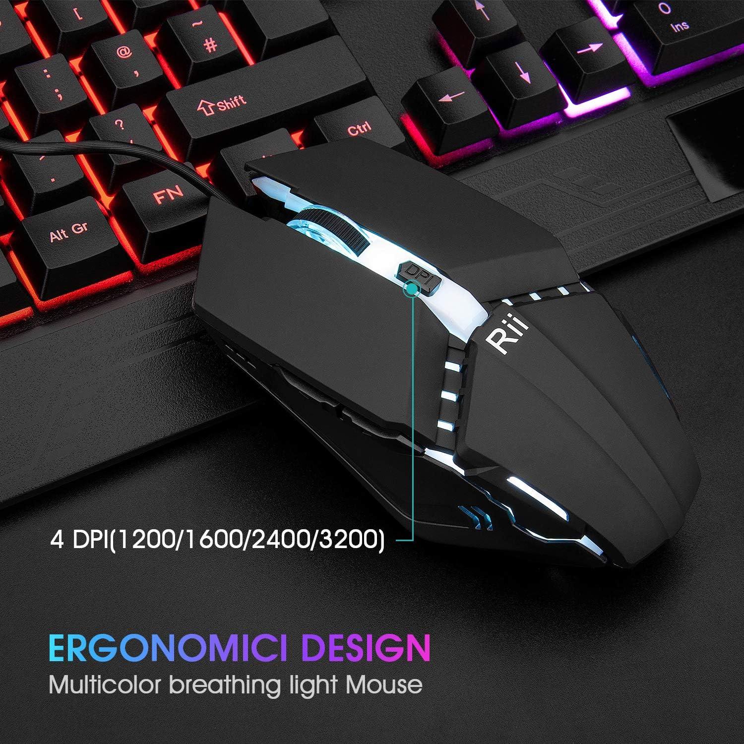 Combo Teclado y Ratón Gaming Rii RK400 RGB Ergonómico