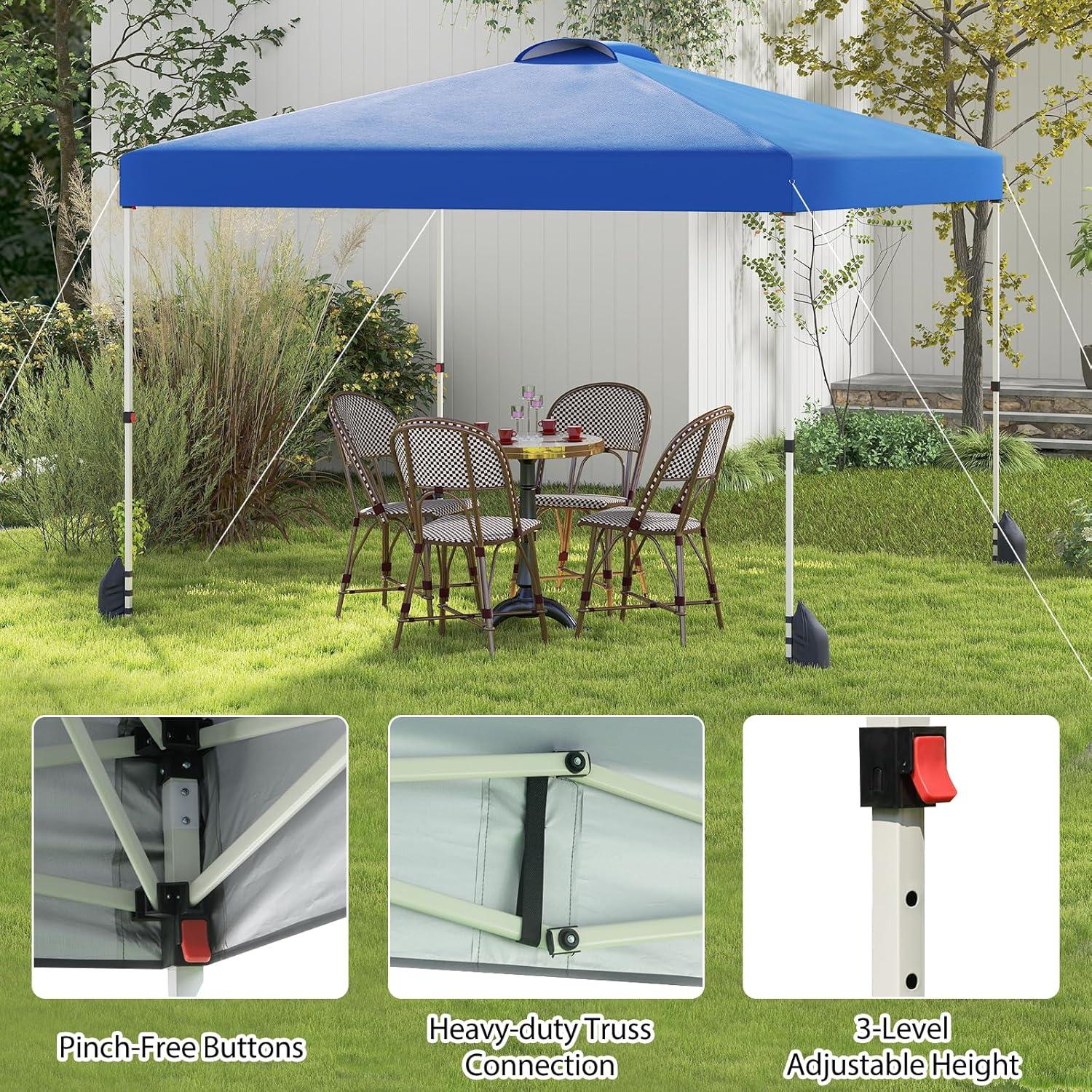 Goplus 10x10 Pop Up Canopy with 1 Sidewall, UPF50+ Outdoor Shade Canopy w/Wheeled Bag, Vented Top, 4 Sandbags, 8 Stakes, 4 Anchors, 4 Wind Ropes, Easy Up Portable Patio Canopy Tent for Party Camping