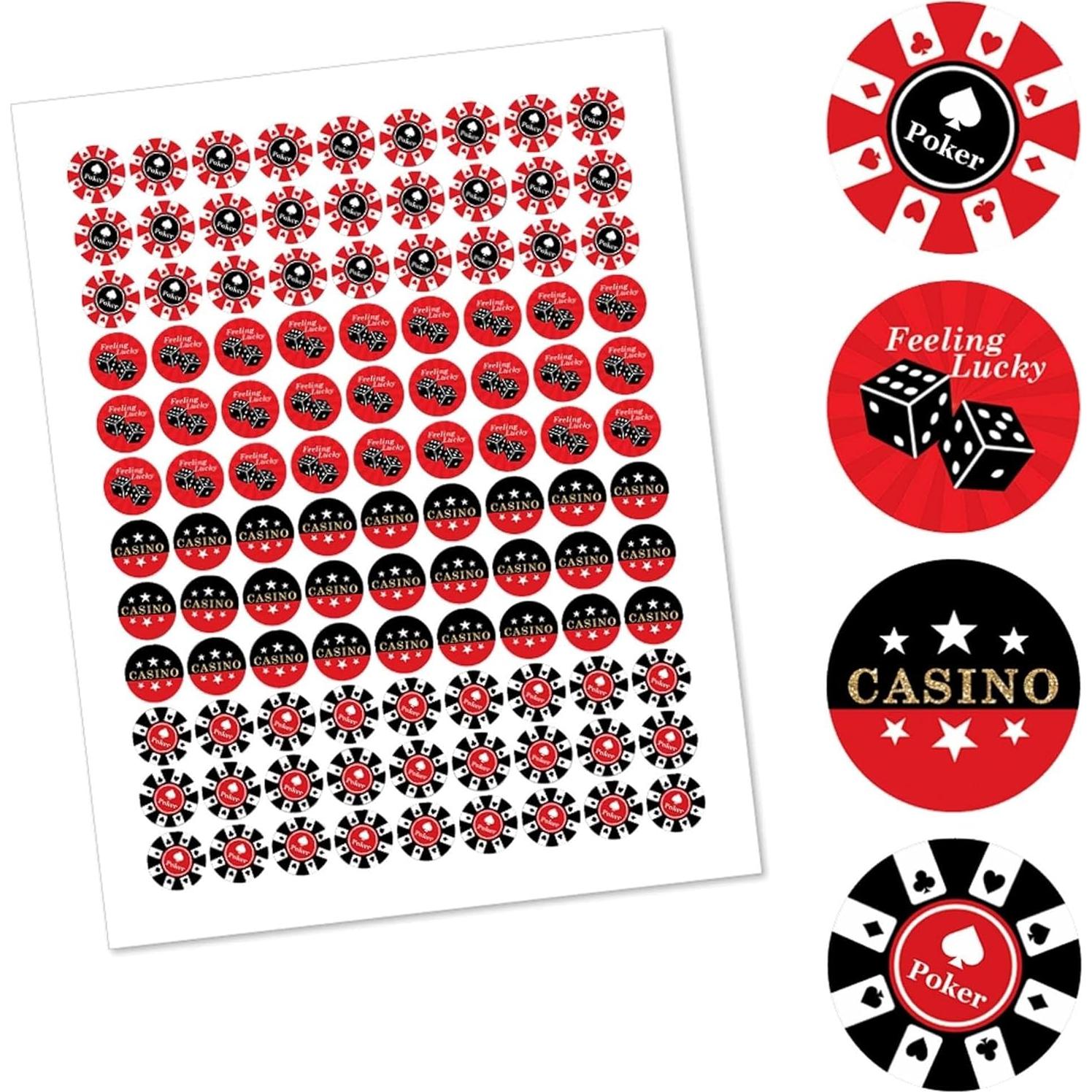 Big Dot of Happiness Las Vegas - Casino Party Round Candy Sticker Favors - Labels Fit Chocolate Candy (1 Sheet of 108)