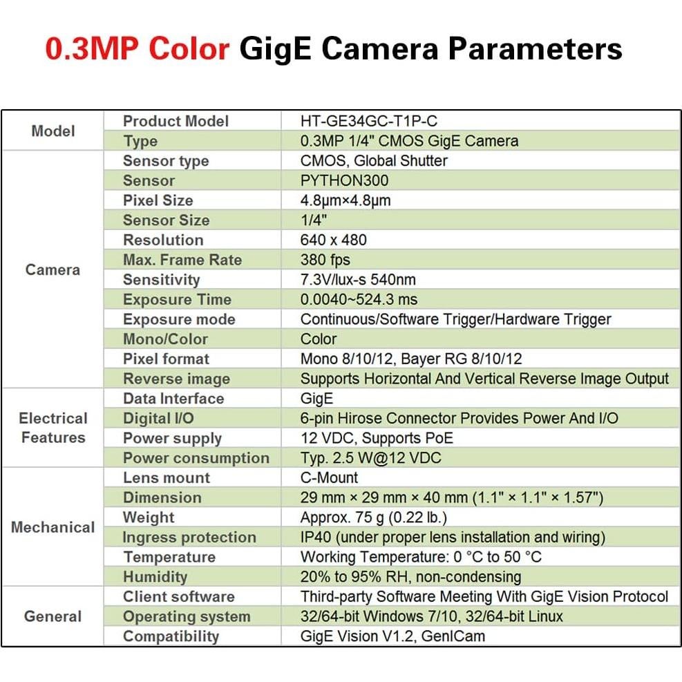 Cámara Digital Industrial GigE 0.3MP HUATENGVISION 640x480
