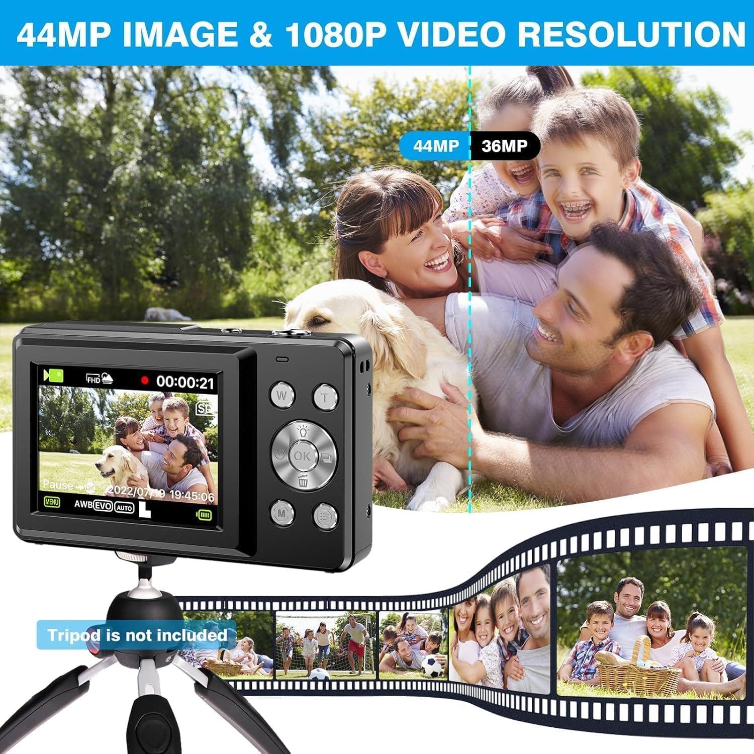 Cámara Digital FHD 1080P FKLBBLPM para Niños 44MP Zoom 16X