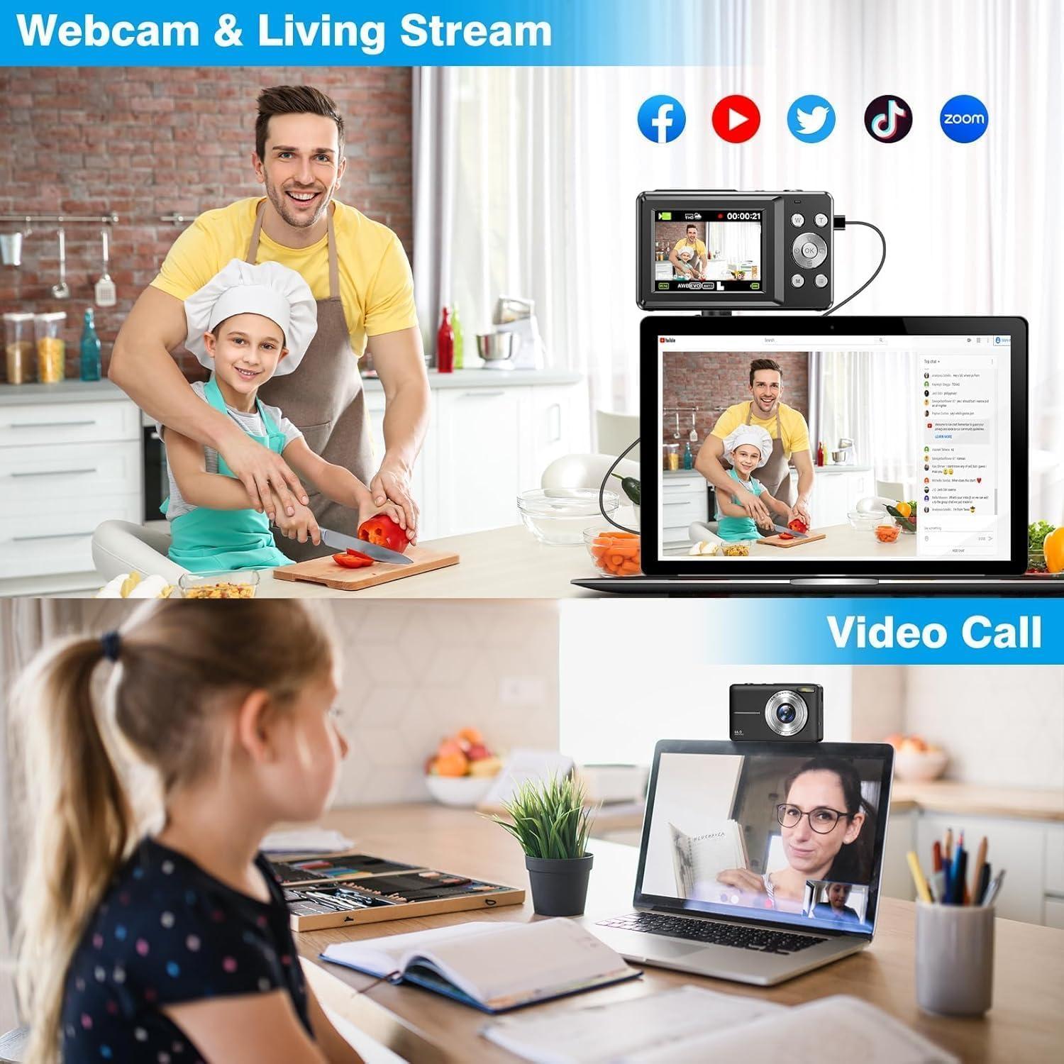 Cámara Digital FHD 1080P FKLBBLPM para Niños 44MP Zoom 16X