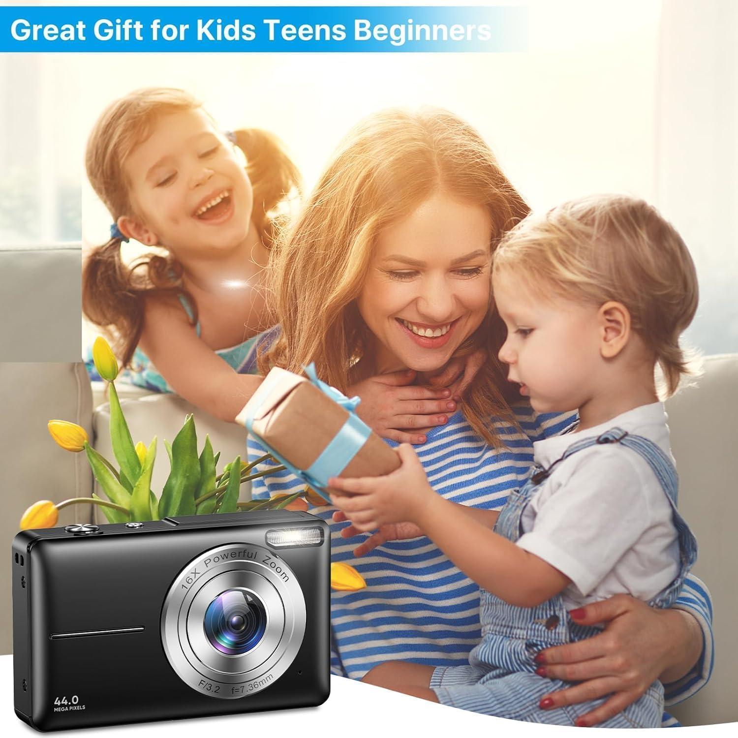 Cámara Digital FHD 1080P FKLBBLPM para Niños 44MP Zoom 16X