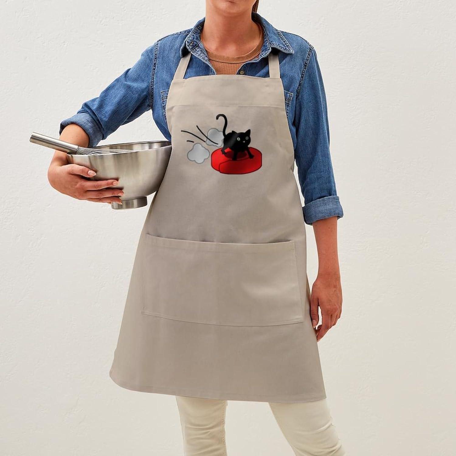 Delantal de Cocina CafePress Caqui con Gato y Robot Aspiradora