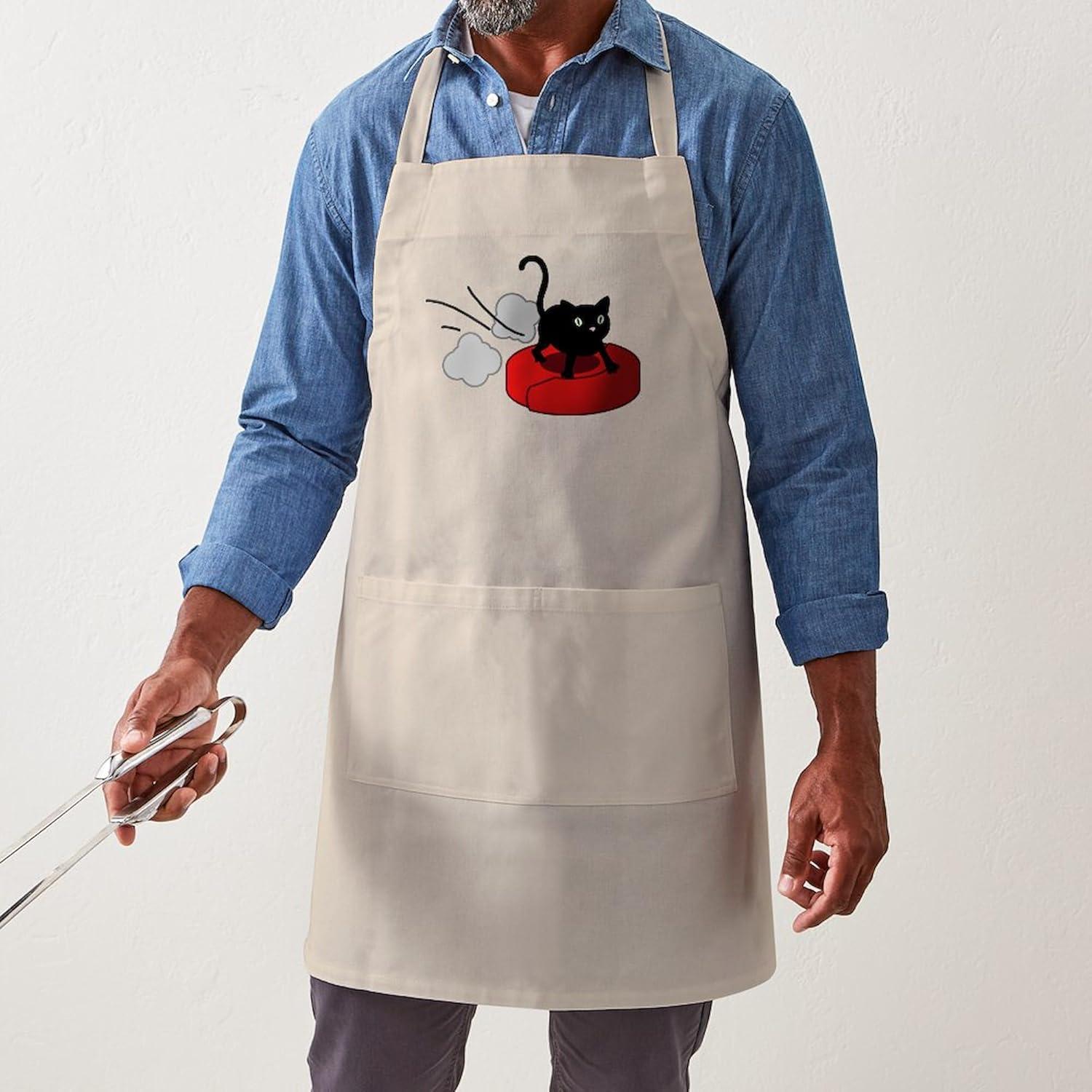 Delantal de Cocina CafePress Caqui con Gato y Robot Aspiradora