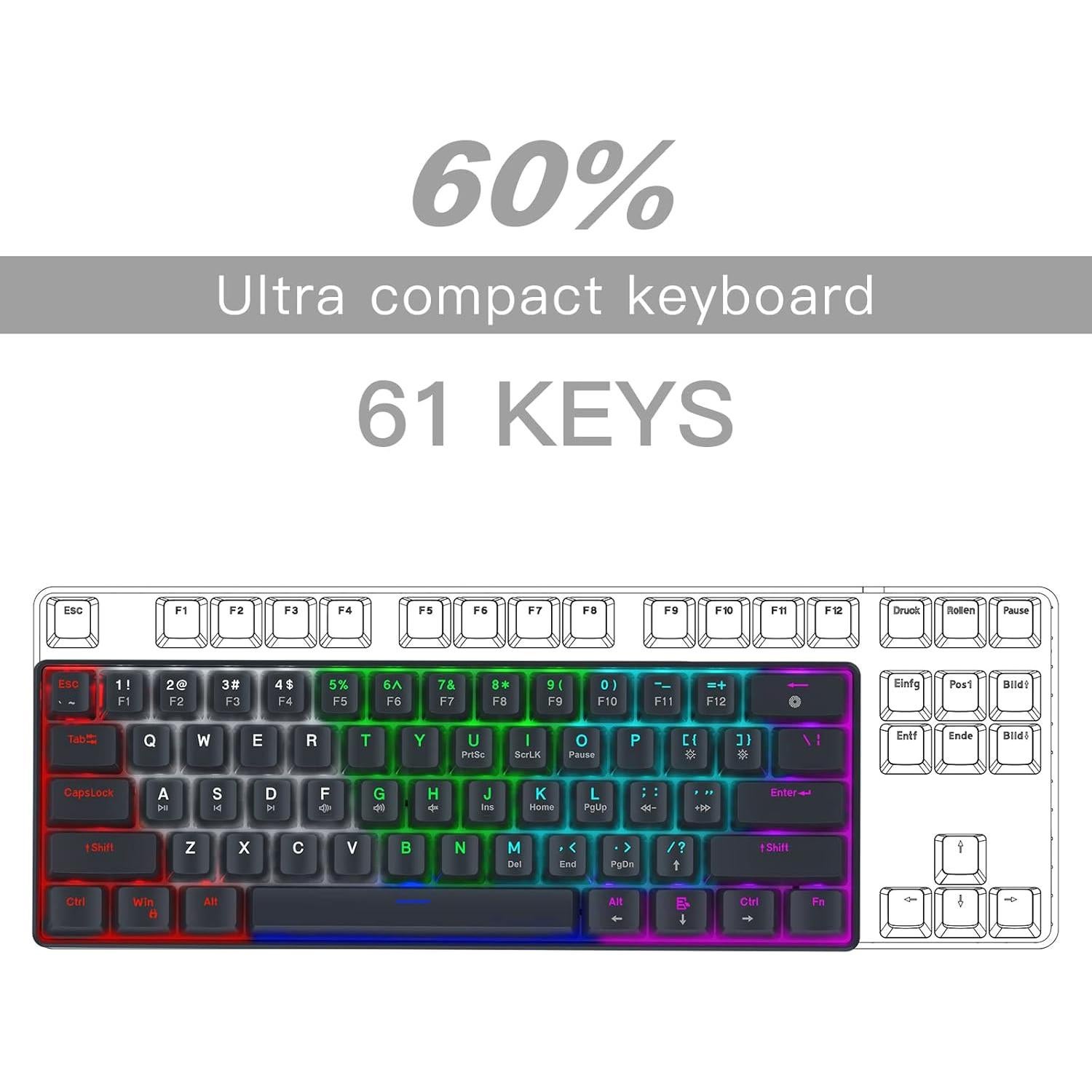 Teclado Mecánico Compacto 60% Winstar X44 Interruptor Azul