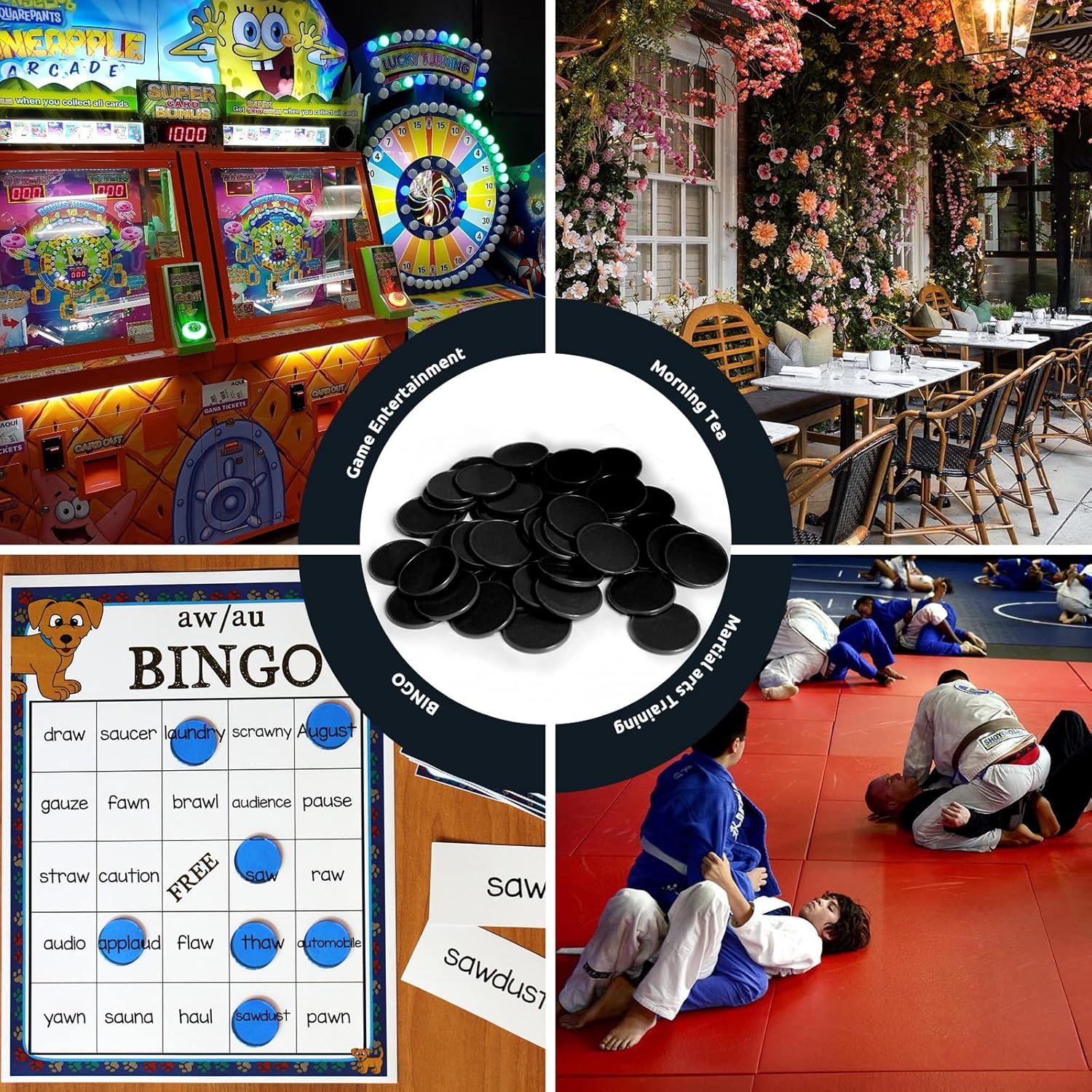 Juego de 100 fichas de plástico negro 25 mm con caja