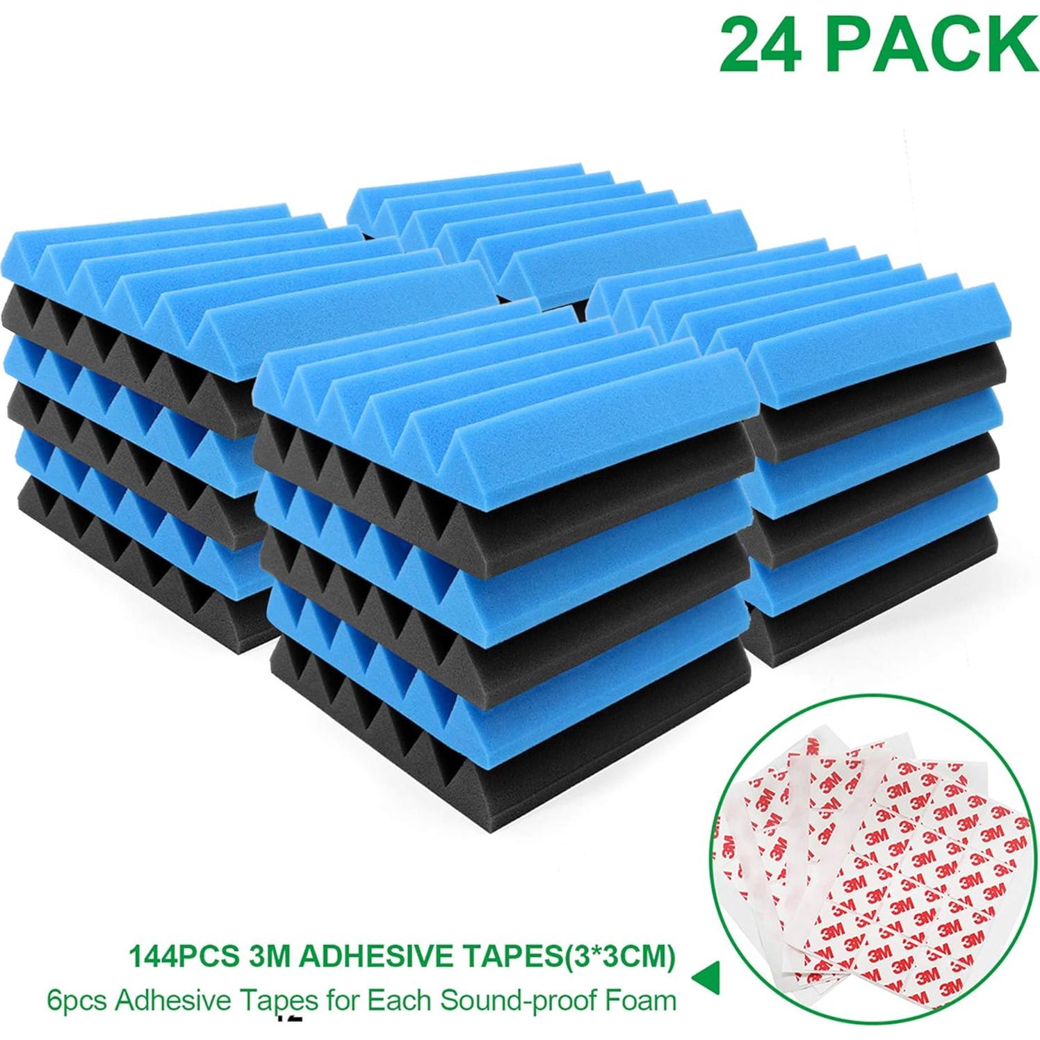 Paquete de 24 Espumas Acústicas Aislantes Ignífugas 5.08cm - Negro y Azul