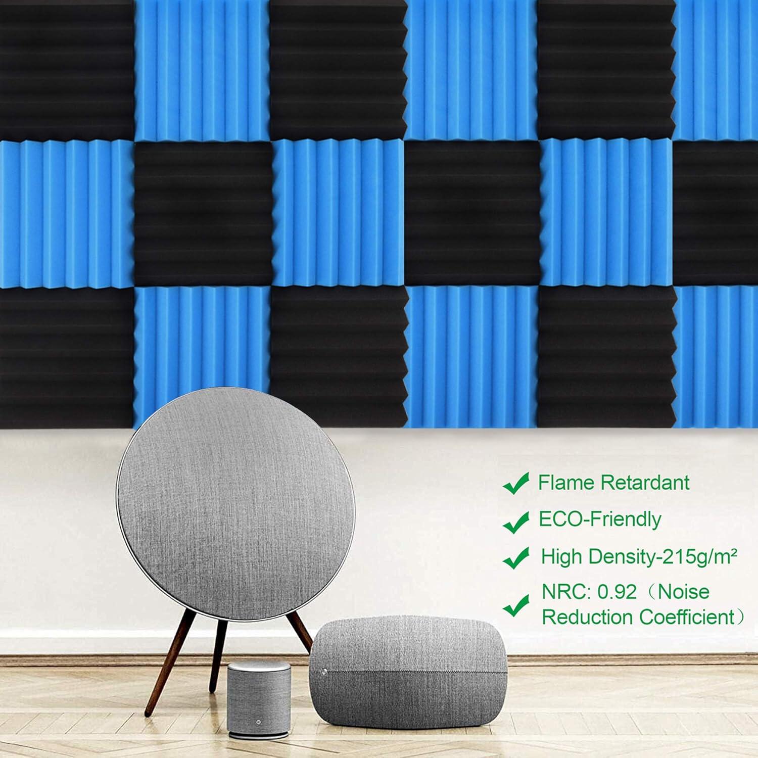 Paquete de 24 Espumas Acústicas Aislantes Ignífugas 5.08cm - Negro y Azul