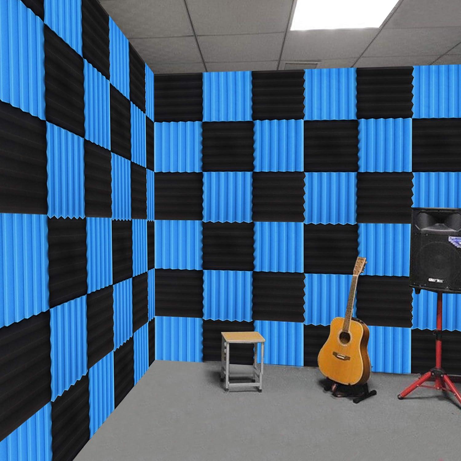 Paquete de 24 Espumas Acústicas Aislantes Ignífugas 5.08cm - Negro y Azul