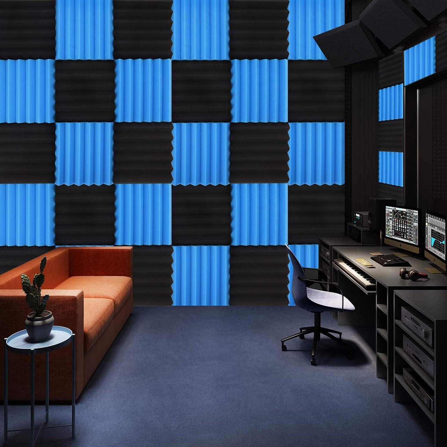 Paquete de 24 Espumas Acústicas Aislantes Ignífugas 5.08cm - Negro y Azul