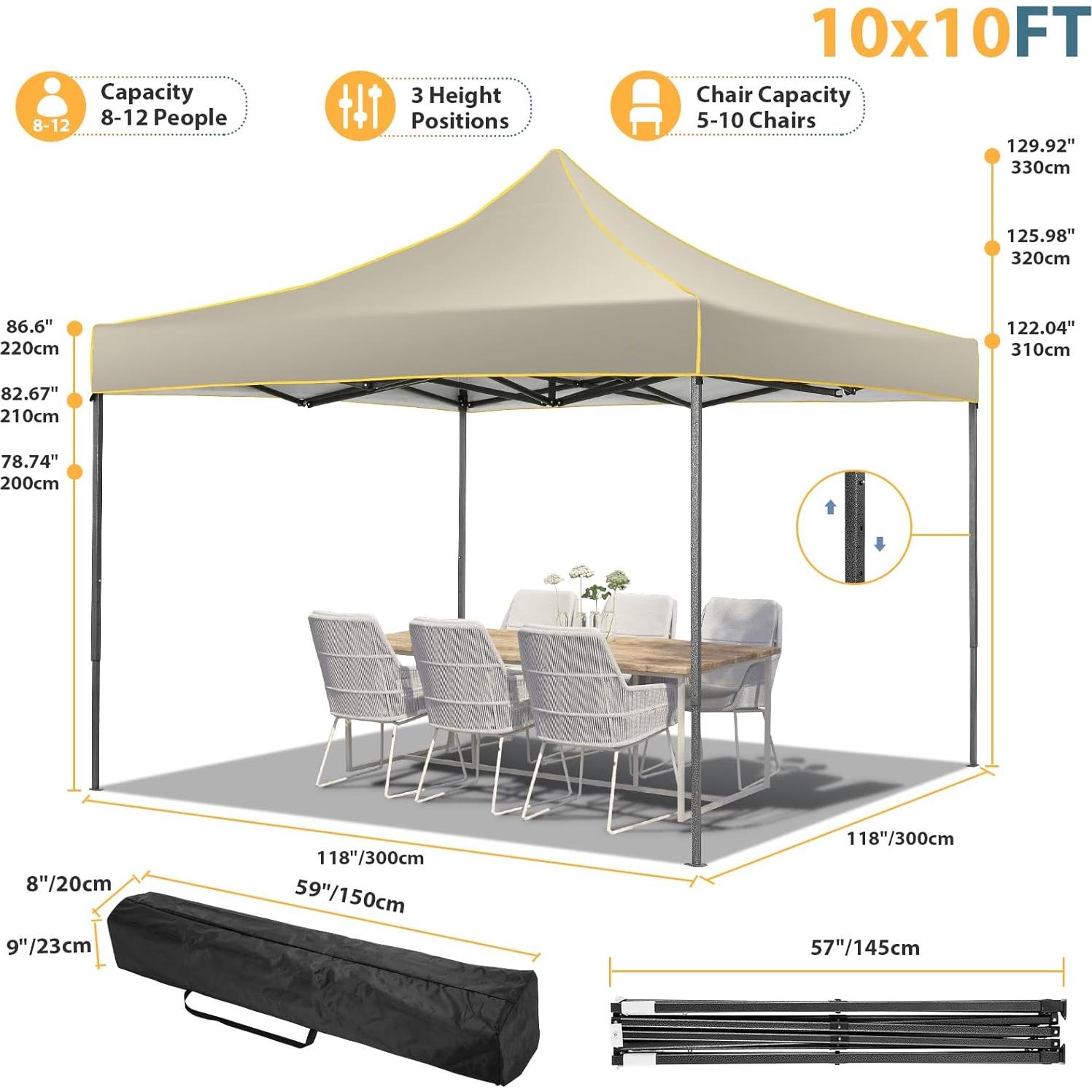 Carpa Plegable 10x10 Tooluck Impermeable UPF 50+ Caqui