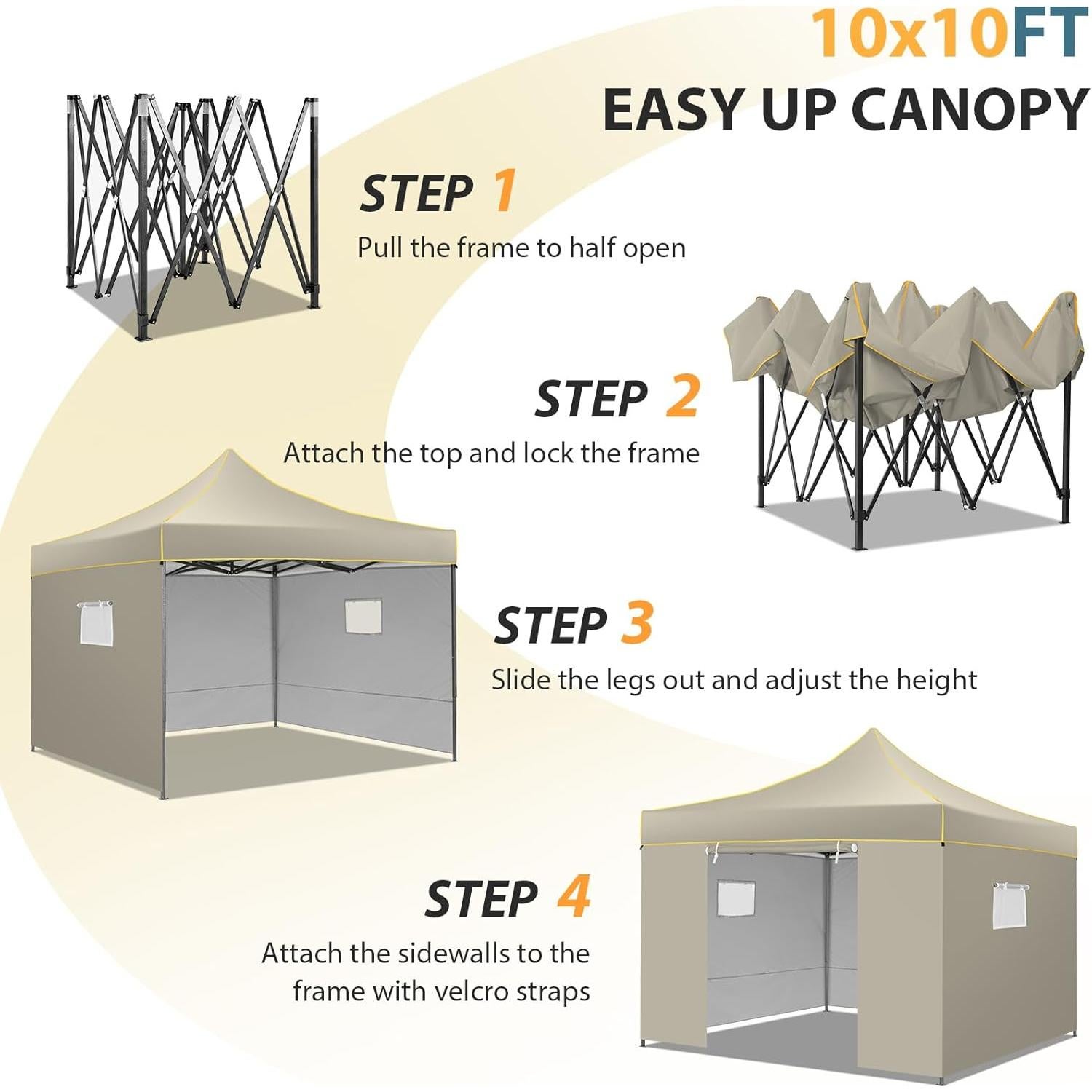 Carpa Plegable 10x10 Tooluck Impermeable UPF 50+ Caqui