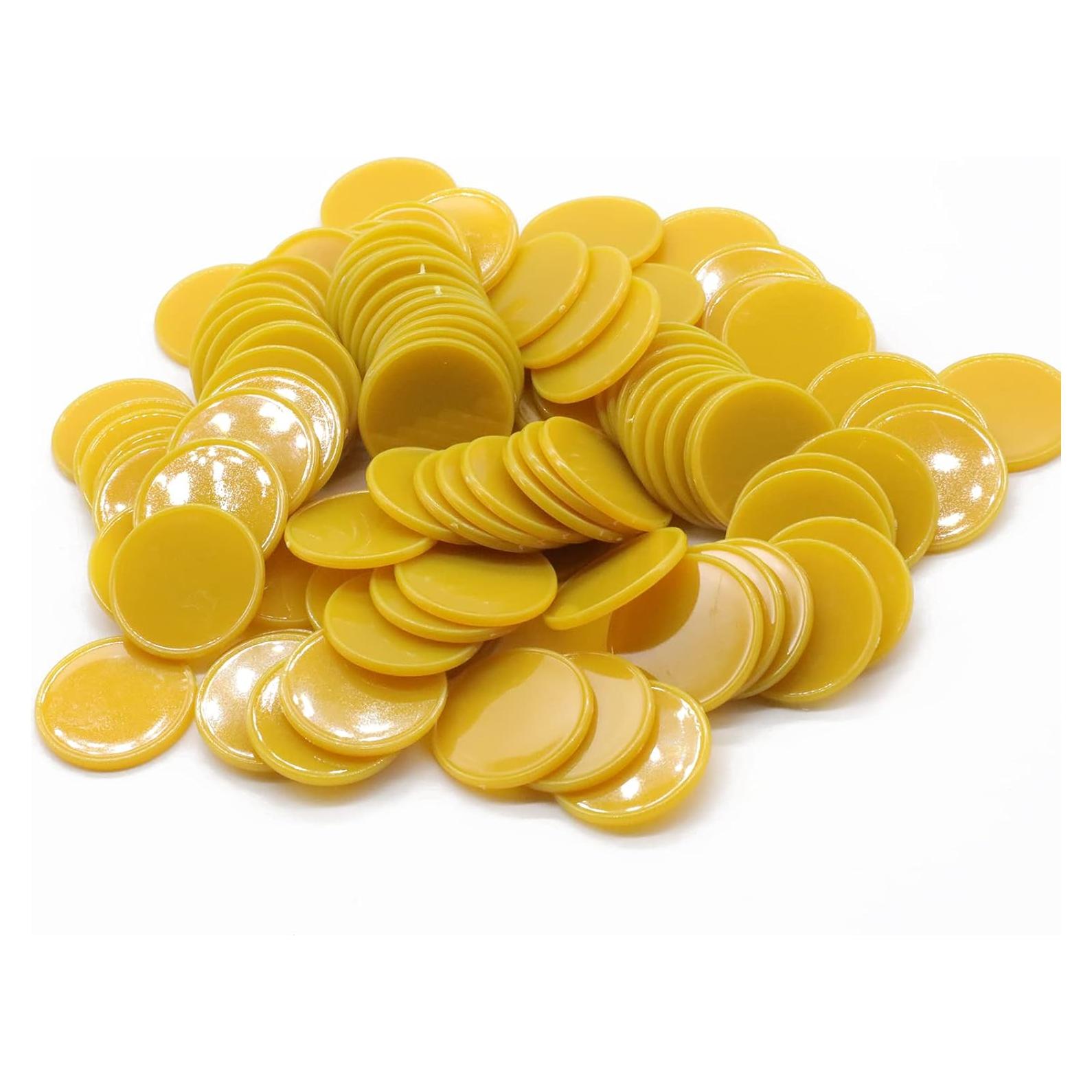 Juego de 100 Fichas de Plástico Mostaza 25 mm para Aprendizaje