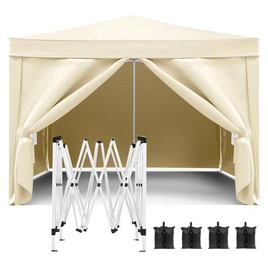 Carpa Plegable 3x3m QUGURLID Beige con 4 Paredes Removibles