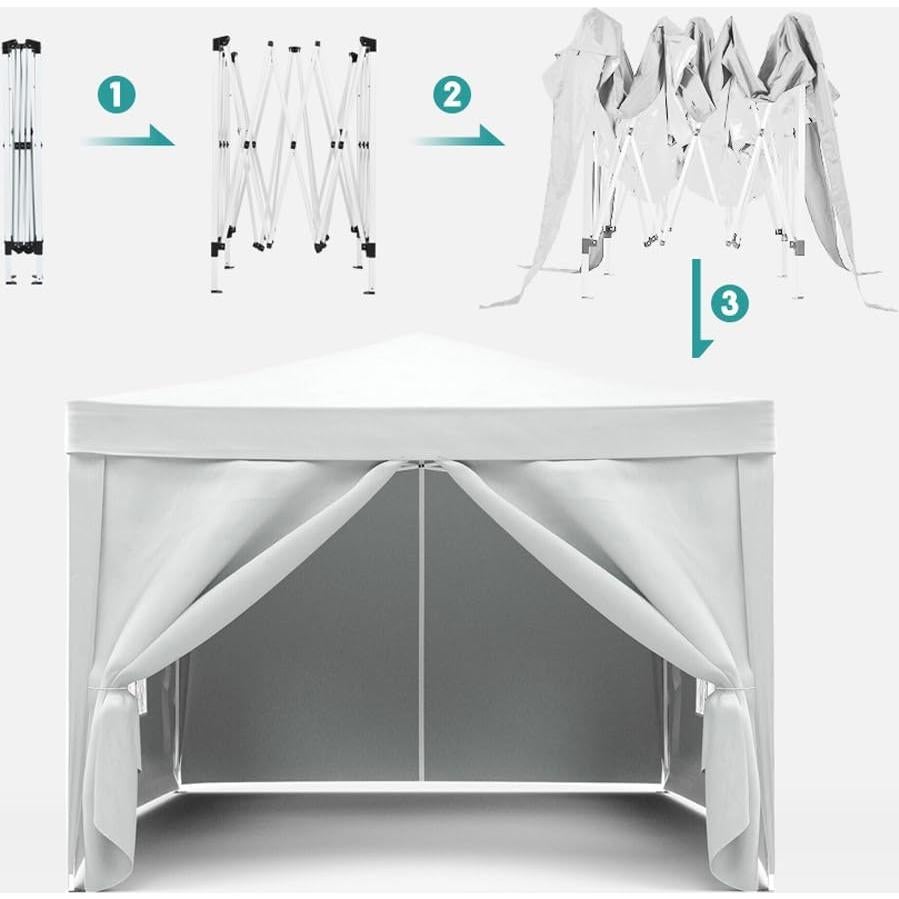 Carpa Plegable 3x3m QUGURLID Beige con 4 Paredes Removibles