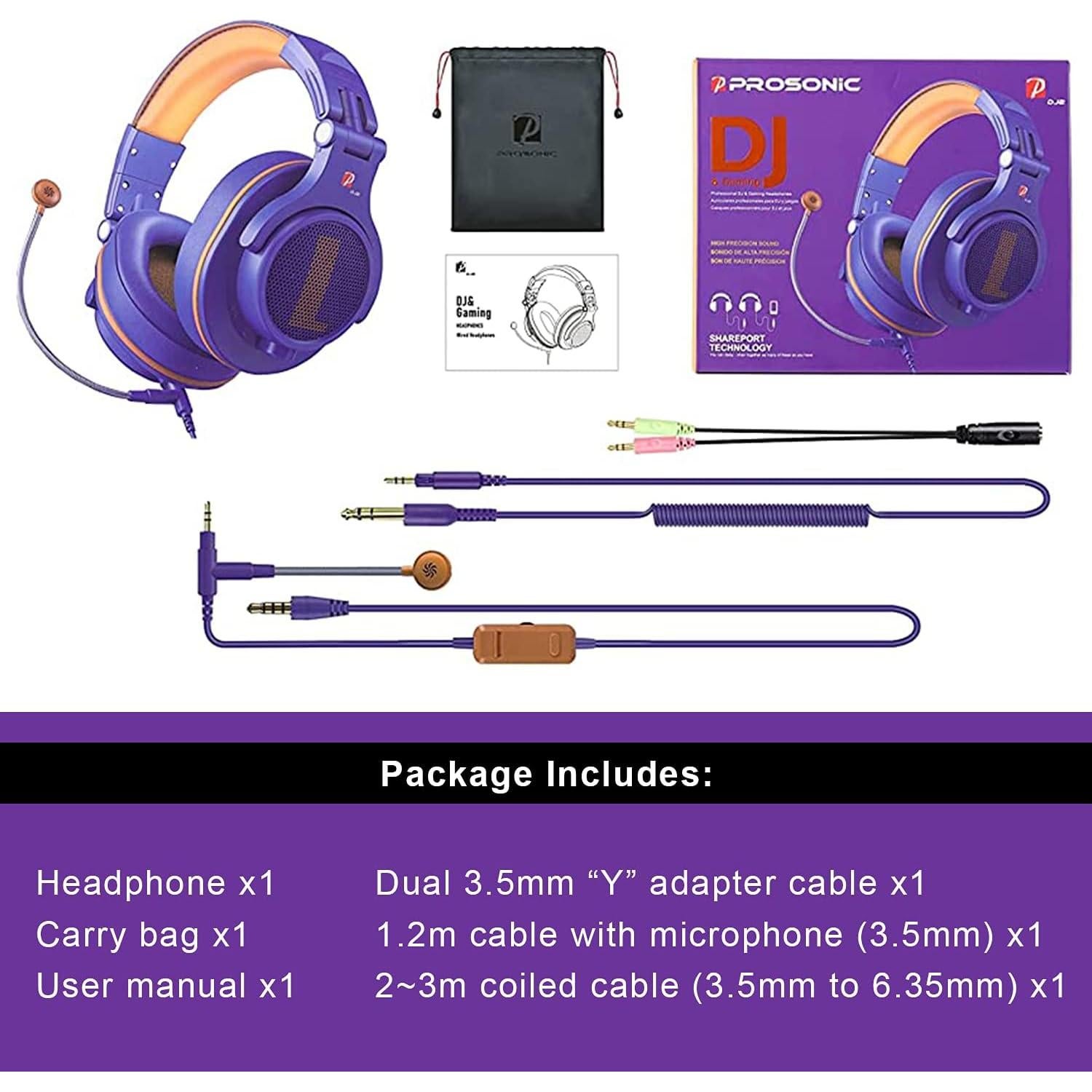 Auriculares Prosonic DJ2-KG con micrófono boom y control de volumen