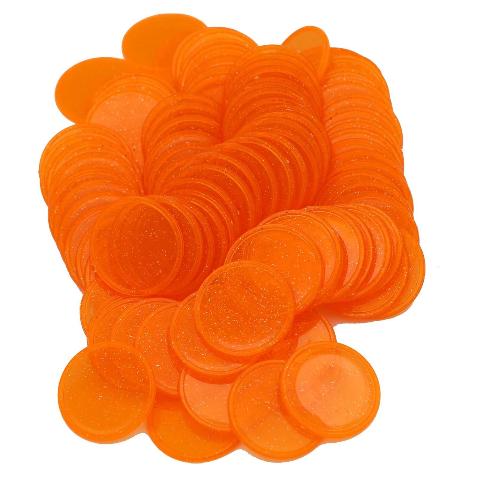 Juego de 100 Fichas de Plástico Naranja Estrellado 25mm