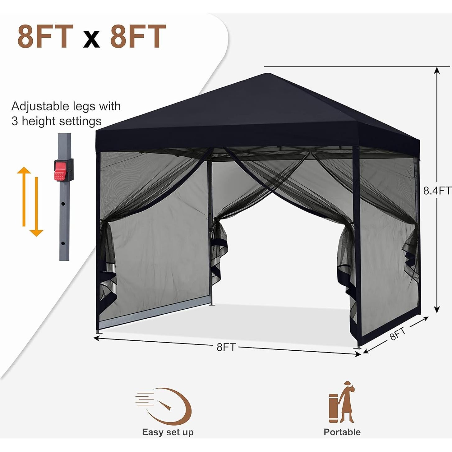 Carpa Plegable MASTERCANOPY 2.44x2.44m Negra con Malla