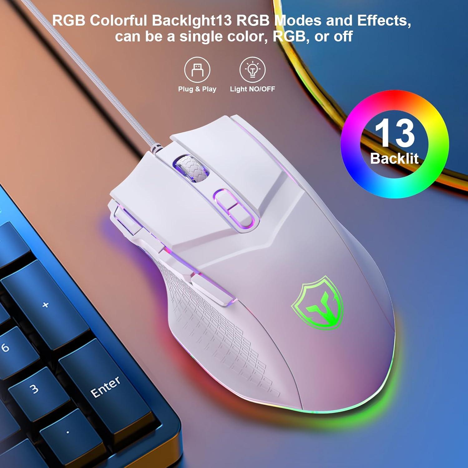 LEWENTECH Ratón Gaming Blanco 6 DPI hasta 7200 RGB